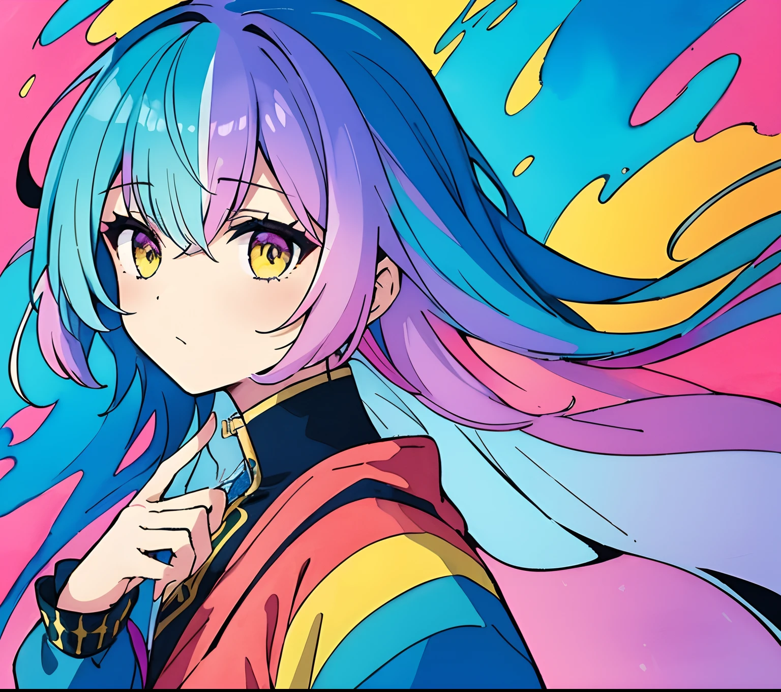 (​masterpiece:1.3), (top-quality:1.2), (An ultra-fine illustrations:1.2), (​masterpiece), hightquality, High Detail, ((unparalleled masterpiece ever, top-quality, erfect artwork)),
highly contrast、flat-colors、Splashes of color、Color mashing、Colorful paint explosion pattern、explosion background、Broken colorful glass、
Autumn in the city、very heavy rain、block of water、City at noon、big explosion、PM、
Falling Girl、length hair、Medium breast size、blue hairs、yellow  eyes、Look at another one、
[(Pale blue and yellow background:1.1)::5], [(Portraits of game characters:1.2):5], (overturning:1.2), overturning, (Stumbled), {{Hidden hands}, {{Hands in pockets}}}, {{Hands in the sleeve}}
Stumbling、from side、parka、JINS、Bring your hands closer、
colorful color here and there、Colorful paint explosion pattern、
strange sky、
(illustratio:1.2), very wide shot, (line-drawing:1.2), {{Only 5 fingers}}(​masterpiece、top-quality、top-quality、watercolor paiting(Curly)、Official Art、Beautifully Aesthetic:1.2)、(1girl in:1.3)、(Fractal art:1.3)、The upper part of the body、from side、looking at the viewers、patterns、(rainbow-colored hair、colourful hair、Half blue and half pink hair:1.2)、Eau、liquids、​​clouds、colourfull、starrysky、stele、