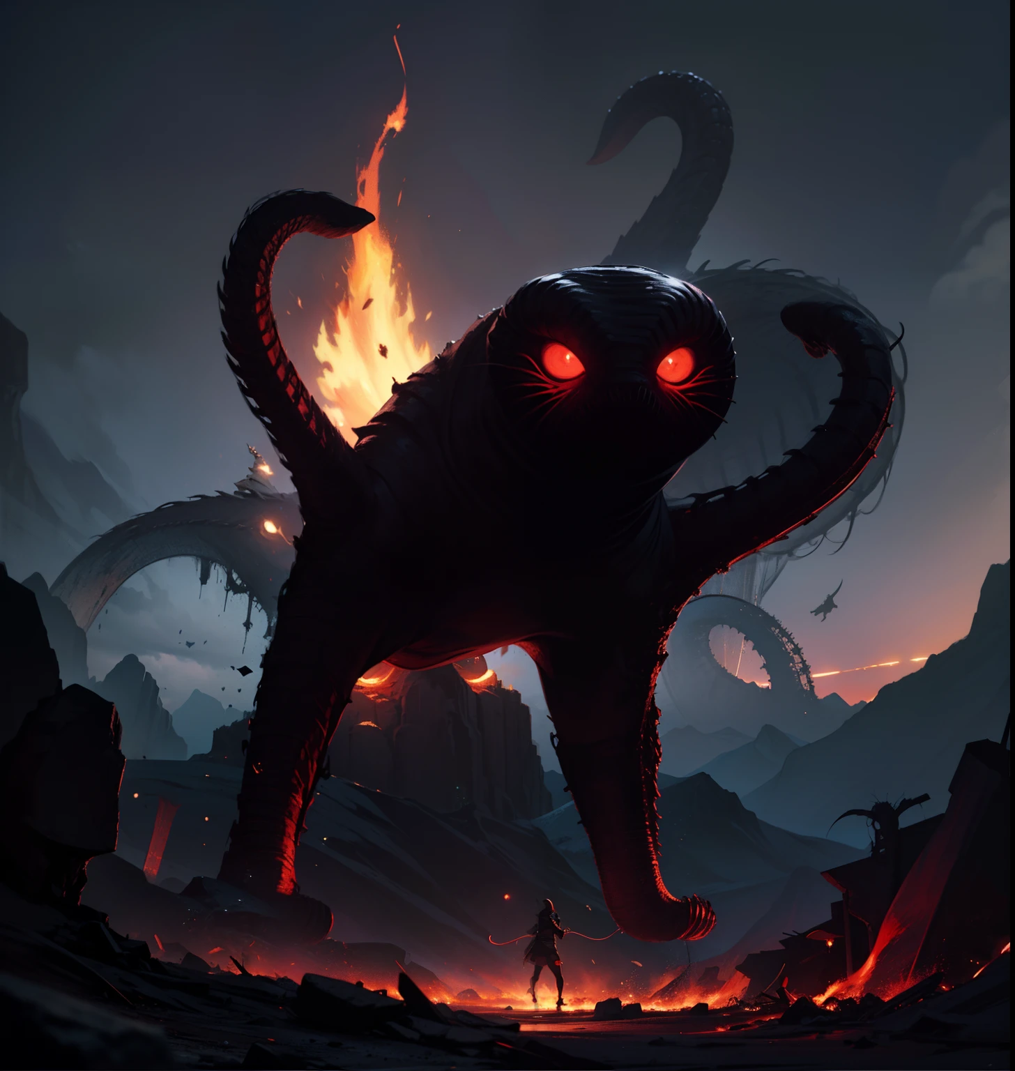 The best picture quality, Masterpiece, Super High Resolution, BREAK Imagine the incomprehensible horror, The Outer God of Myths, Cthulhu, which defies description and comprehension. Its shape is a wriggling mass of tentacles and antennae, constantly shifting and undulating in a grotesque dance. BREAK His many eyes are cold and insensitive;;, as if looking at the world from someone else's point of view. The creature rises above everything in its path, Eclipsing mountains and cities, How he walks through space. BREAK His skin is smooth and slimy, with strange runes, Engraved on the surface, which pulsate with Eldritch's energy. The very air around the outer god shimmers with power, is distorted by its mere presence. BREAK It makes a sound, which doesn't quite sound like a roar, Not exactly a scream, but something more sinister and disturbing. It's a creature, This is beyond the comprehension of mortals, A creature from the void, which defies all attempts at rationalization or understanding. The image of this outer god is a testament to the dark and terrifying depths of the human imagination.