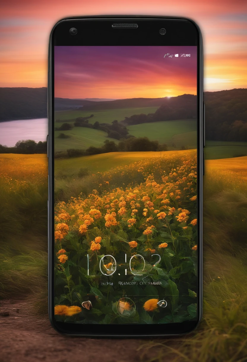 mockup smartphone s23 no meio de uma rodovia com paisagem boa