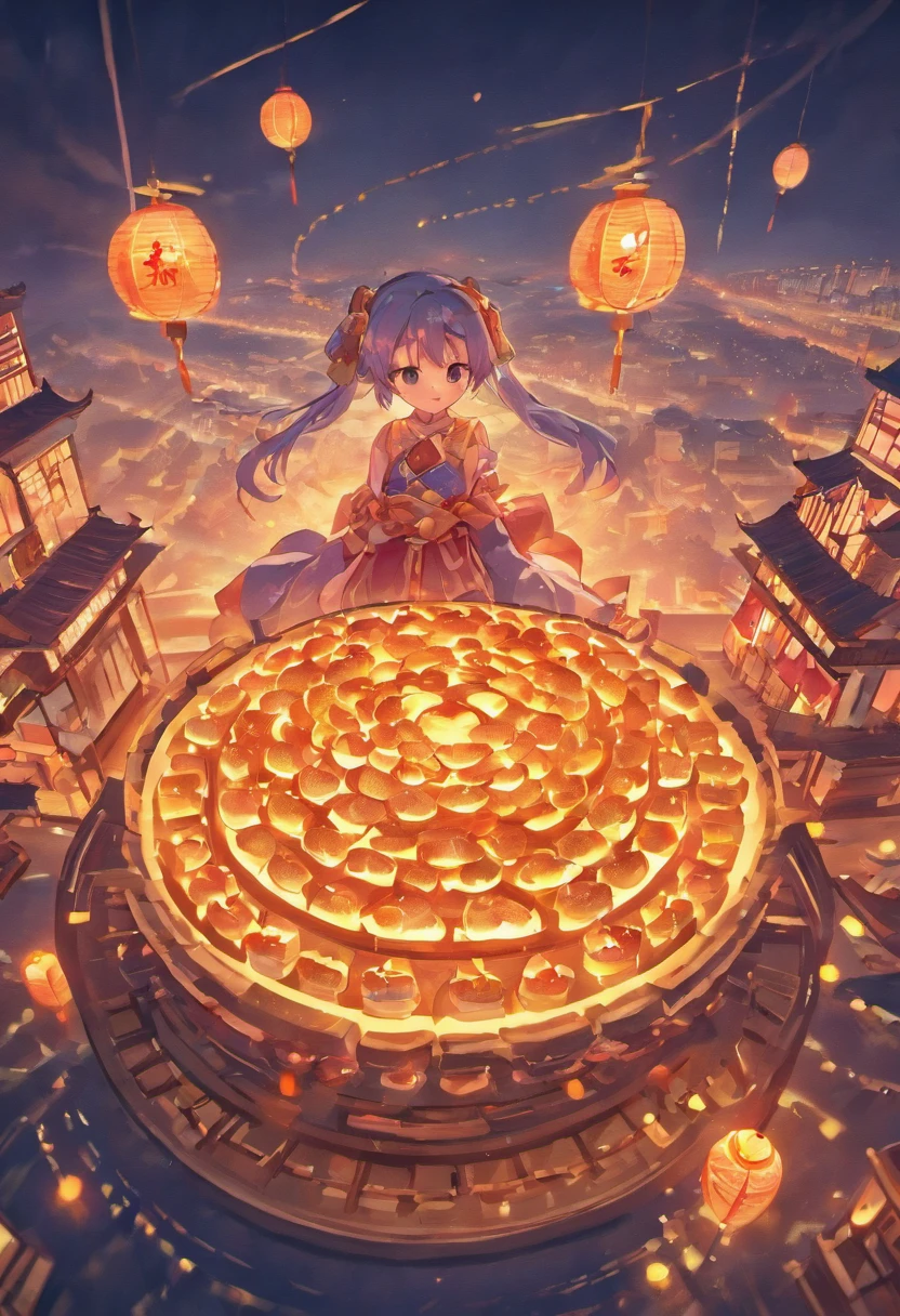 Mooncakes form a creative stage,Scene of a river flowing,Bright moon,best qualtiy,3D modeling rendering,C4D style,wide wide shot,8K,