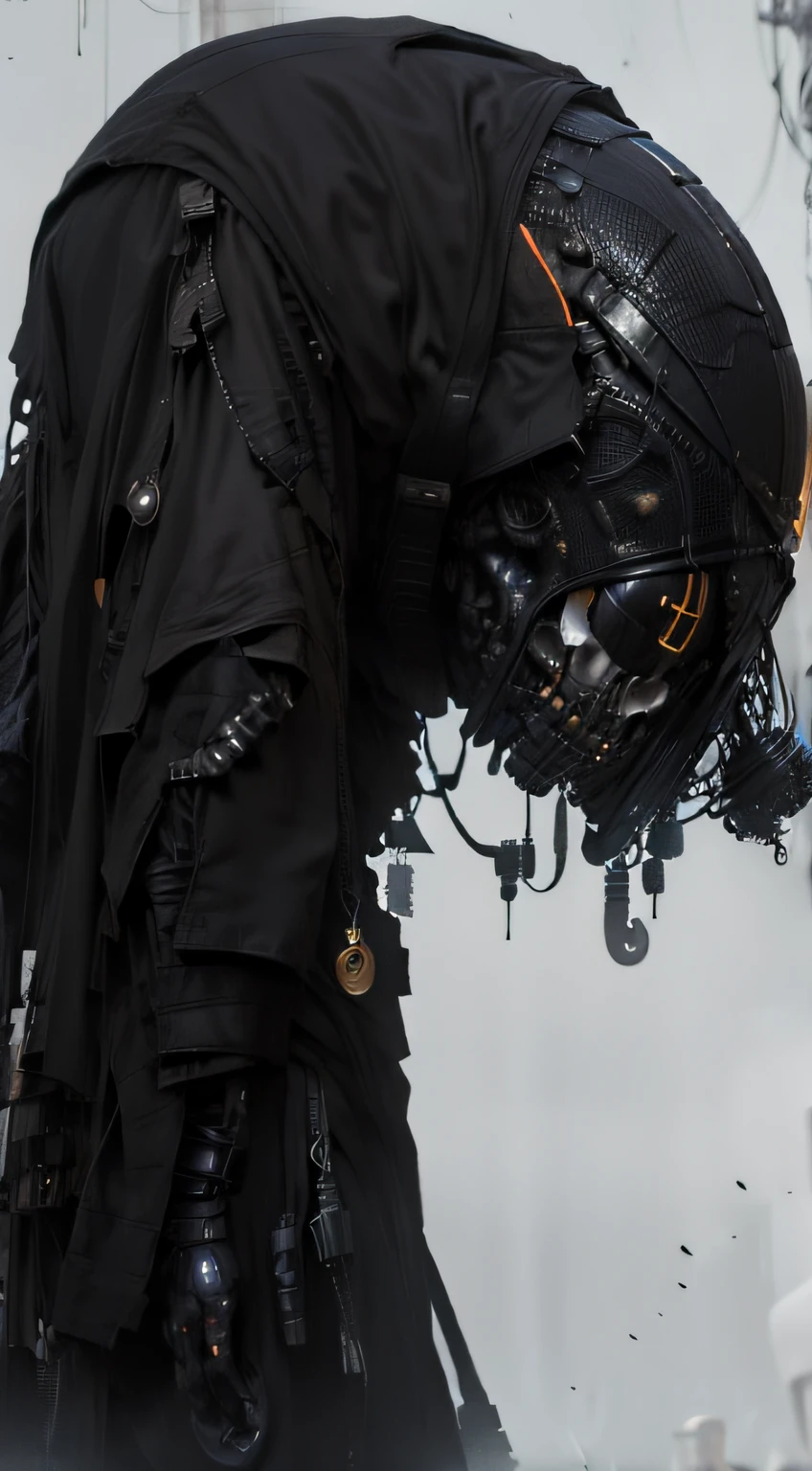A Female android black, Kinectic sculpture, biopunk, neo-steampunk, glossy synthetic body, a futuristic carbon fibre endo skeleton body, artwork by Michał Mozolewski, Michele Rizzi, Janusz Jurek and Salman Khoshroo, Ray turner, Eric lancombe, Created with black steel, wire and iron mesh, use geometry nodes as intriguing armour, Houdini FX, OCTANE render, black glossy metal body frame, neon cyberpunk story masterfully executed and digitally painted in zbrush, cinema 4D, Houdini FX, futuristic FX