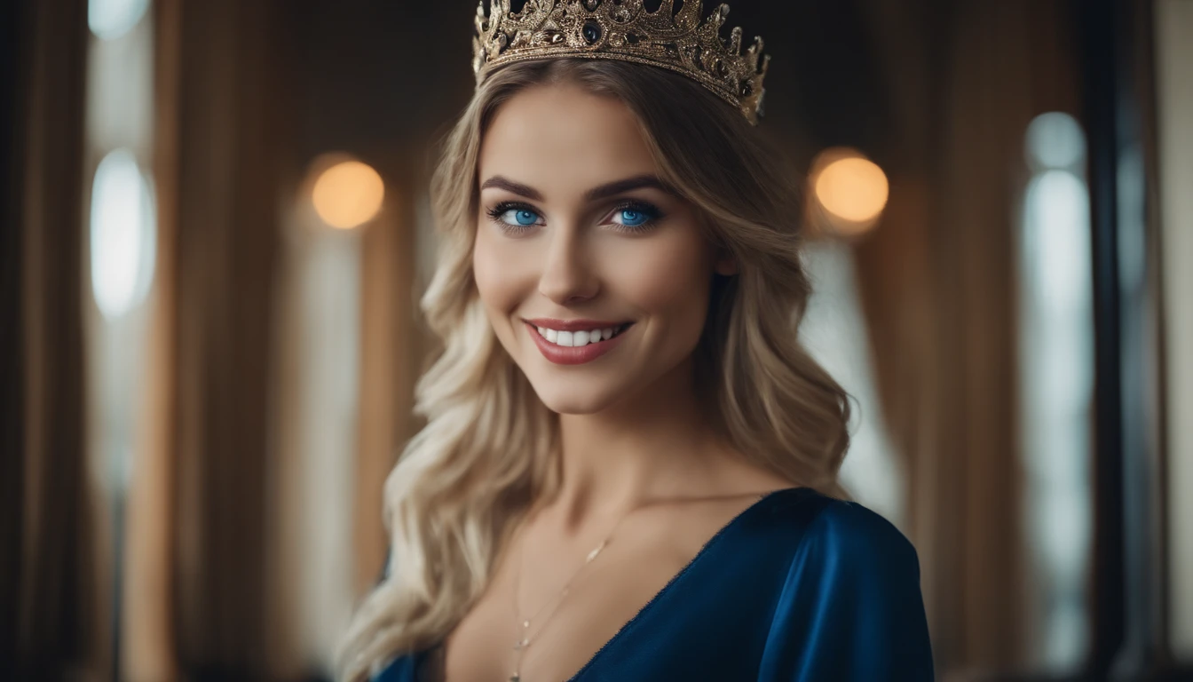Beautiful girl, blue eyes, smiling, crown, sexy