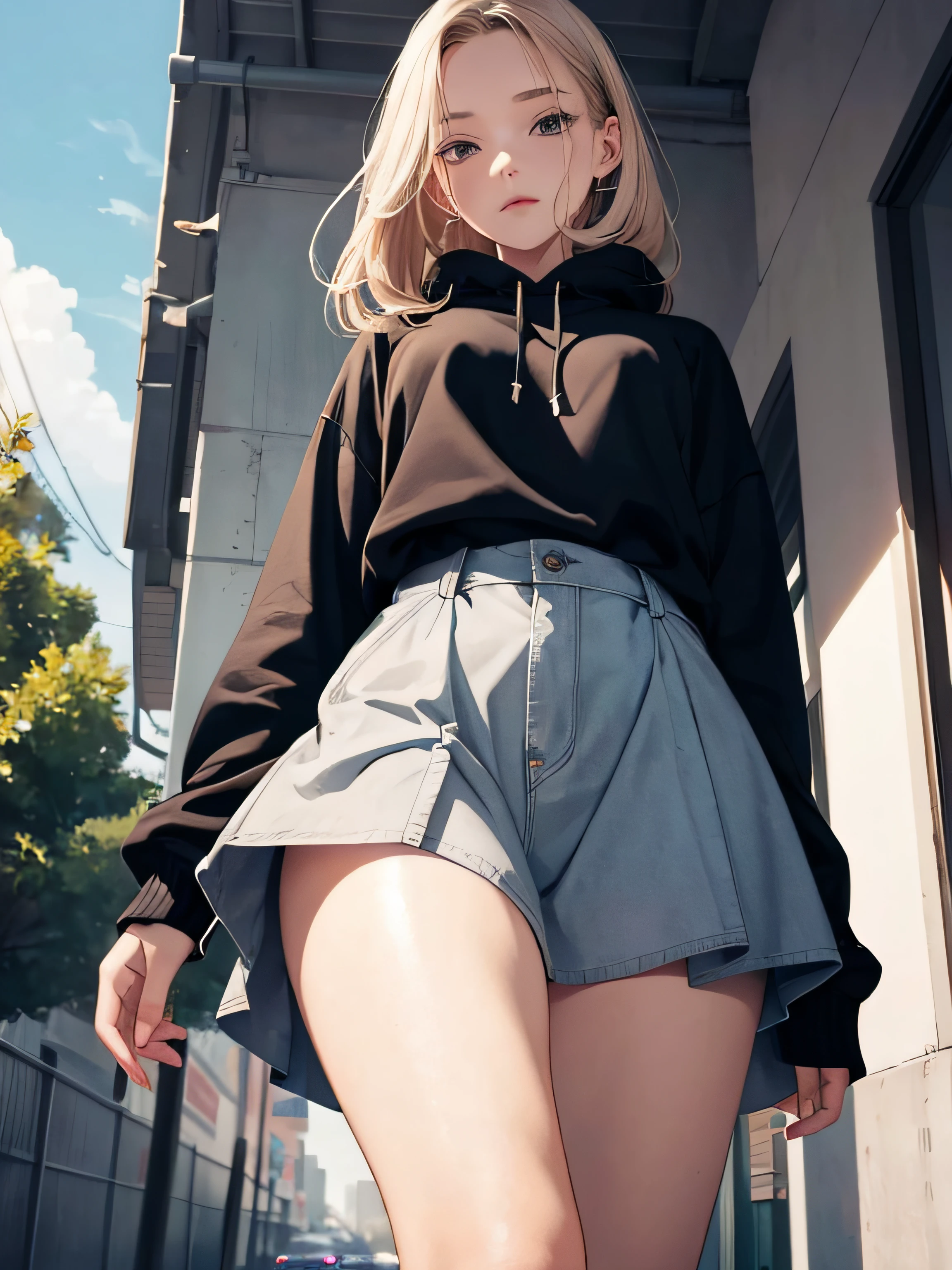 (((Shooting from a low angle below))), a girl in sweater and tight skirt, showing her underwear, pantyhose, legs apart, (upskirt), camel toe, sexy underwear, medium breasts, (very detailed), ((perfectly detailed face)), (detailed face), (detailed hand), (detailed hand), (detailed hand), photorealistic image.
