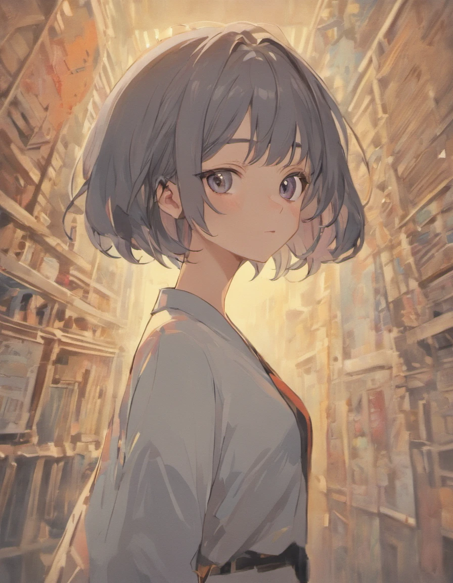 Character art of a woman, grey eyes, black bob cut hair, white shirt, lovely, 8k resolution art, accurate features, lovely, art of Michael Carson, Mead Schaeffer, James Abbott McNeill Whistler, Jeff Lemire, Jessie Willcox Smith, John Lavery, Joseph Lorusso, Kelly Mckernan