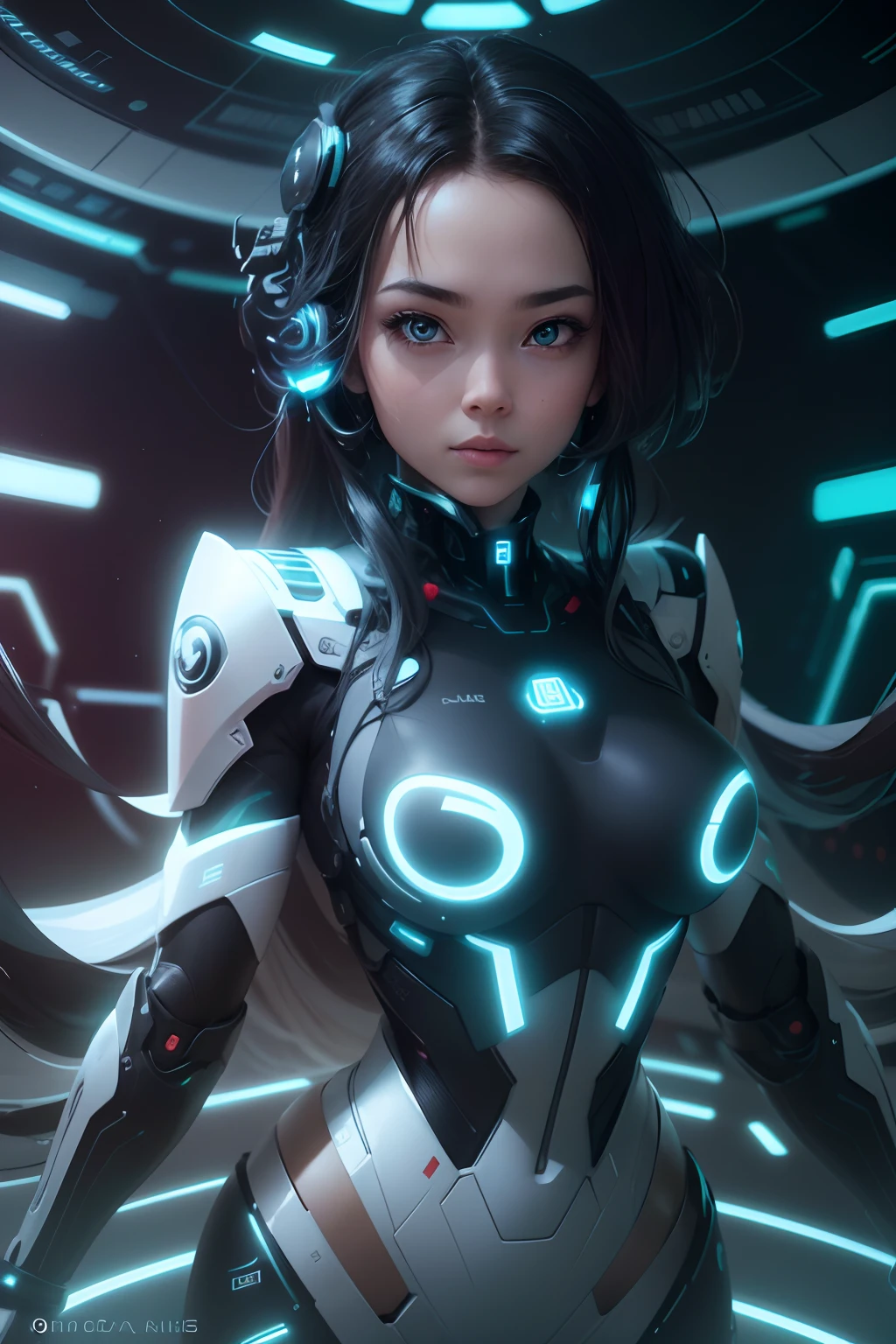 Asuka-Evangelion realistic and intricate perfect beauty face, detailed & asymmetric perfect sharp galaxy glowing eyes, detailed face, (((from face to the waist))), (((beauty shape))), ((in realistic neon-lit sci-fi plugsuit metal mech parts and robotic tentacles with neon-lit lights)), masterpiece, 4k, UHD, fighting against a realistic and intricate mech dragon