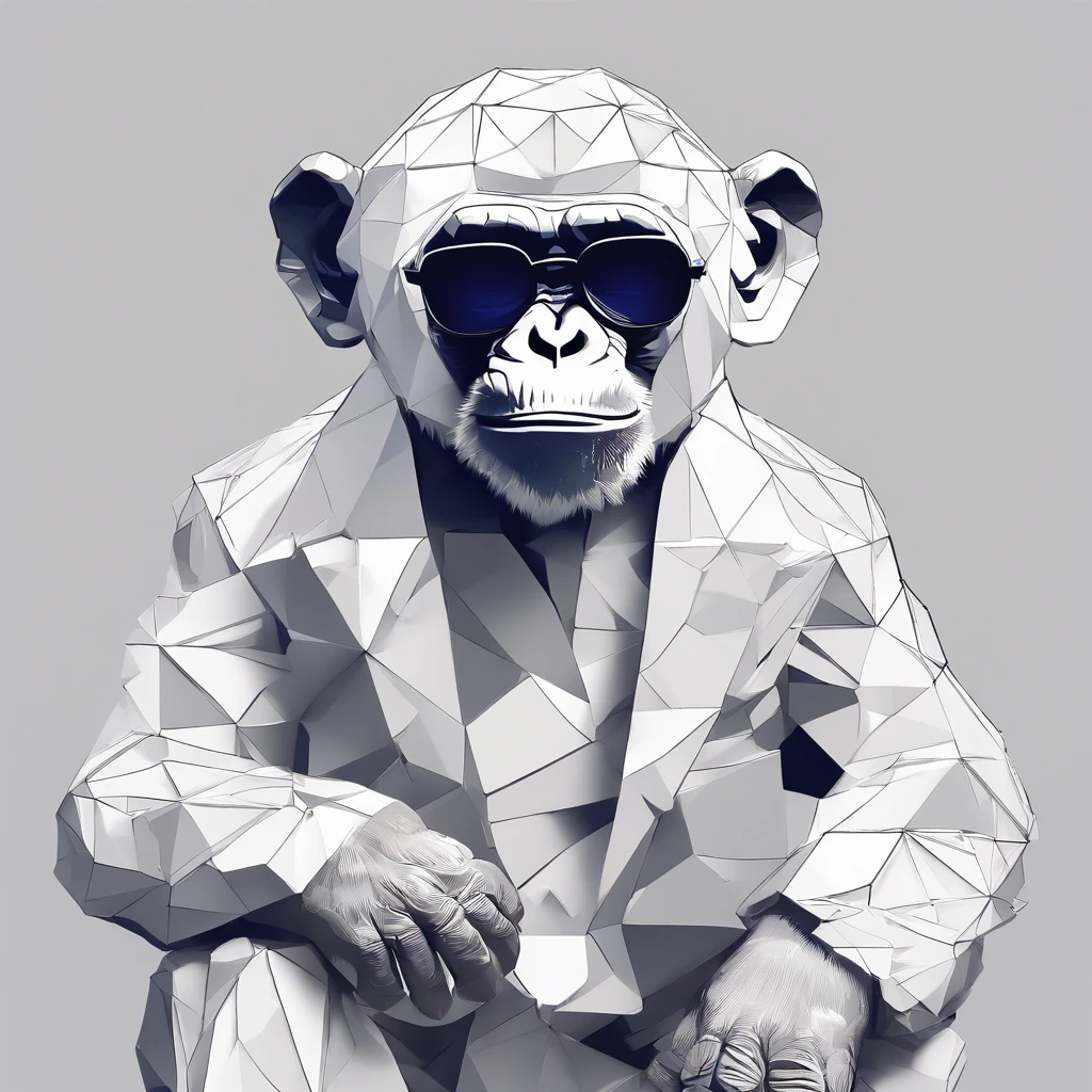 Perfect alignment, Cute little chimpanzee, Wearing a jacket，crystal vases，Rose flower, Wearing sunglasses, cheerfulness, Standing position, Abstract beauty, Centered, Looking at the camera, Facing the camera, nearing perfection, Dynamic, Highly detailed, smooth, Sharp focus, 8K, high definition resolution, illustration, Art by Carne Griffiths and Wadim Kashin, White background