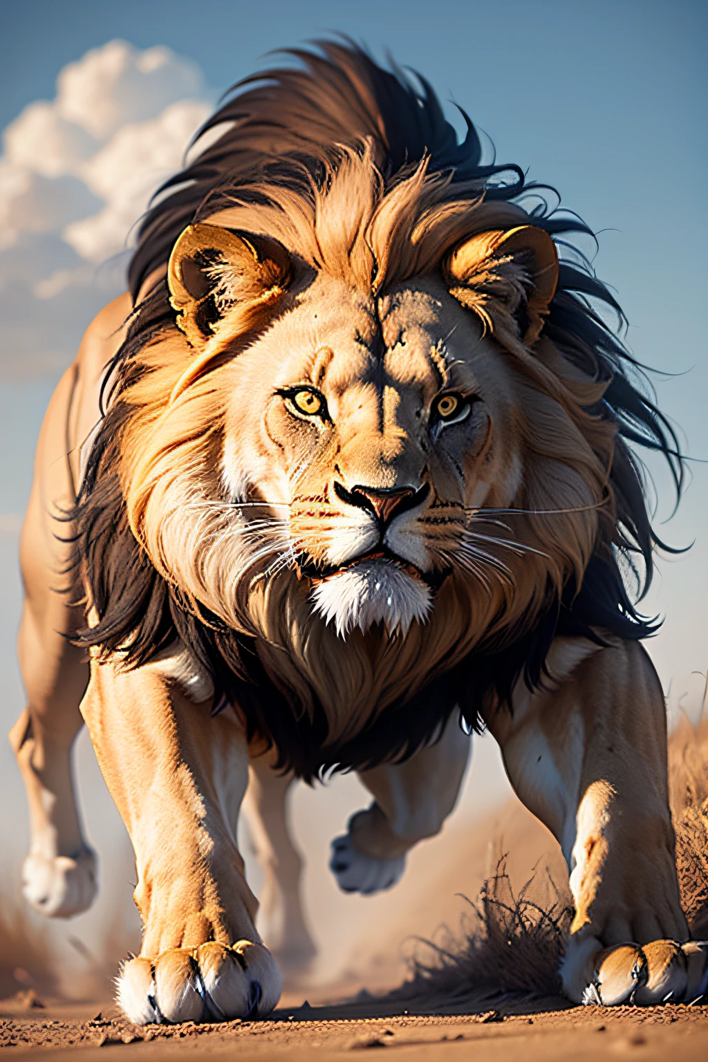 Lion in attack position.