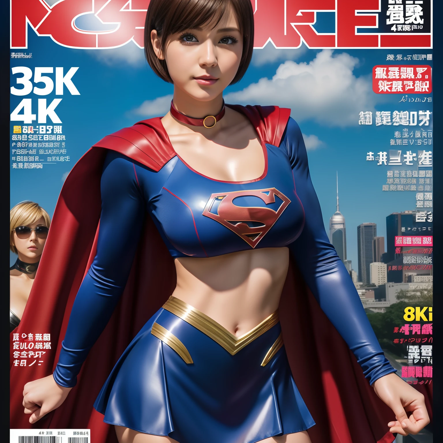 masterpiece、supergirl costume、short hair、barefoot、big and full breasts、test subject、operating room、operating table、Crisis situation、straddle、flowing sweat、shiny、look at the camera、sense of abuse、Estrus、choker、Weekly magazine cover、long sleeve、red mini skirt、obscene pose、Seduce、humiliating、hindrance、