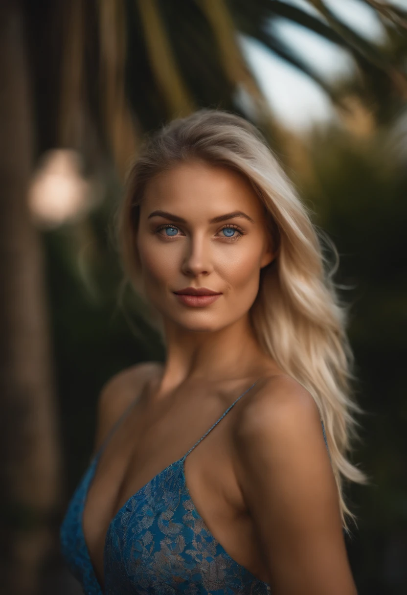 Portrait photo of a 24-year-old blonde in RAW UHD format (Blue-eyed woman) walking on the beach, Palm trees, (Upskirt), (ascot), Details (textures! , cabelo! , shine, Color!! , imperfections: 1.1), Bright eyes with high detail (looking at the camera), DSLR Lighting, SLR camera, topquality, sharpness, Depth of field, Film grain (Downtown), Fujifilm XT3, crystal, beatiful face, sharp-focus, neon lighting, bokeh (low lighting), the night, (night sky), detailed skin pores, oilly skin, burn, Complex eye details, body complet, ((You can see bare breasts )), Clear panties ((Visible vagin)), dressless, raw photo, as realistic as possible
