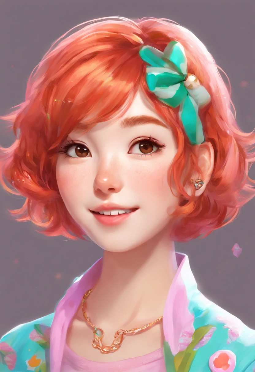 Generate a hyper-realistic image of a short-haired redheaded woman