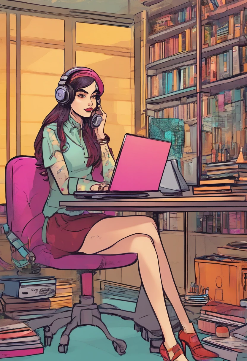 lydia violet sitting by har computer