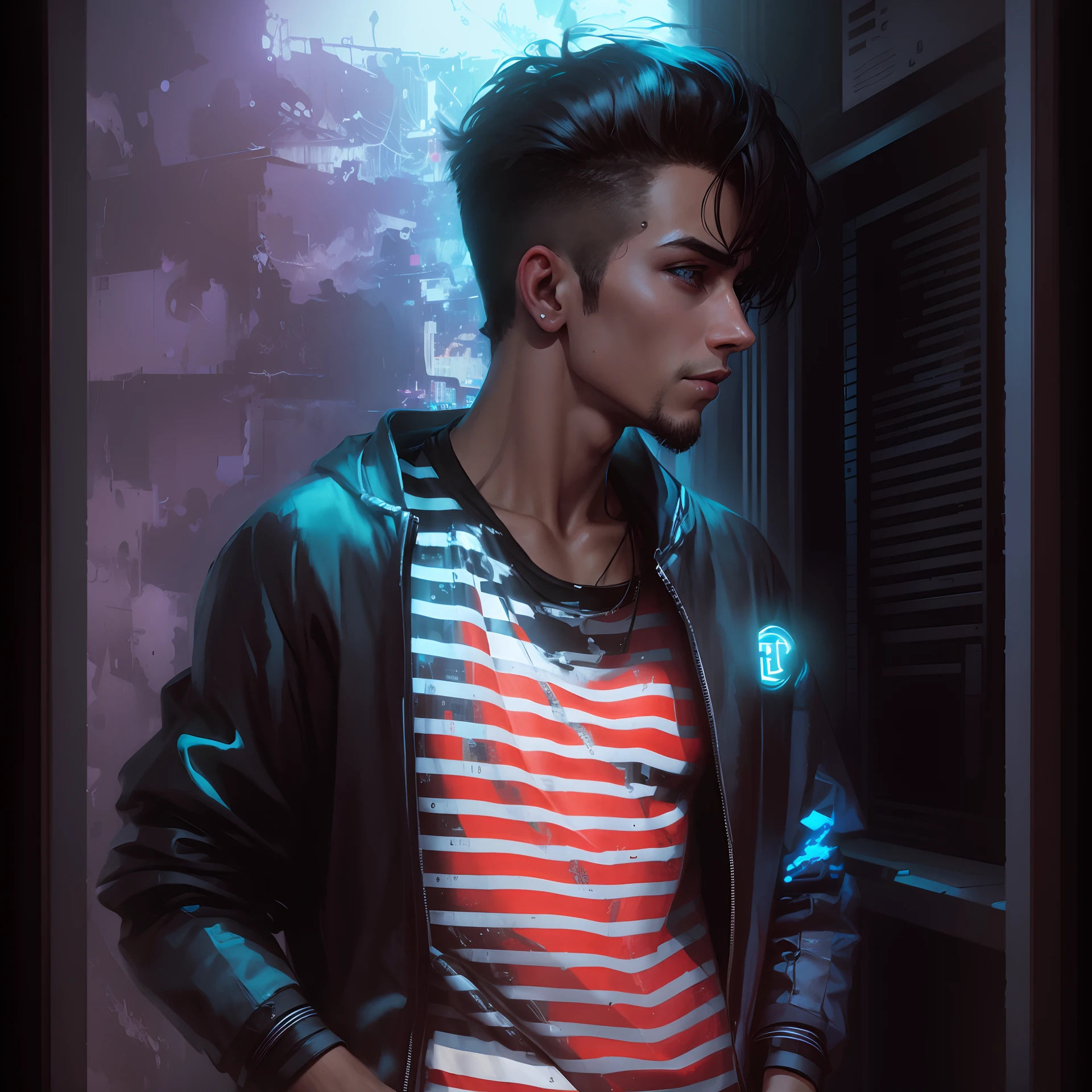 Change Background, Cyberpunk Handsom Boy, Change Shirt