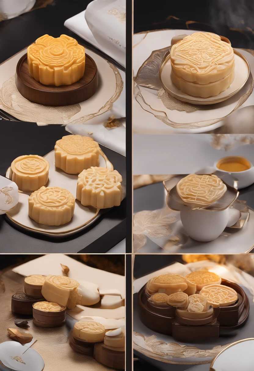 themoon,(Nut mooncakes、Egg yolk mooncakes、Ham mooncakes、South wind mooncakes),edgBunny,A strong Mid-Autumn Festival festive atmosphere,extremely detailed face and skin,Heartwarming scene,perfect detail