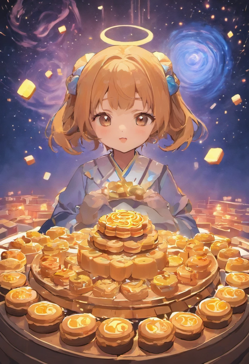 Mooncakes are a symbol of longing,Wanderers who come from afar are reunited with their loved ones,Cross the long river of longing,Bright moon,Beautiful mooncakes,River of longing,best qualtiy,3D modeling rendering,C4D style,wide wide shot,8K,