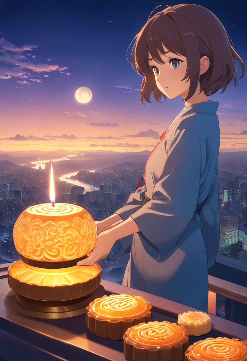 Mooncakes are a symbol of longing,Wanderers who come from afar are reunited with their loved ones,Cross the long river of longing,Bright moon,Beautiful mooncakes,River of longing,best qualtiy,3D modeling rendering,C4D style,wide wide shot,8K,