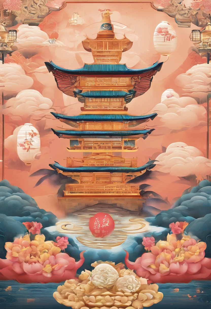 themoon,(Nut mooncakes、Egg yolk mooncakes、Ham mooncakes、South wind mooncakes),edgBunny,A strong Mid-Autumn Festival festive atmosphere,extremely detailed face and skin,Heartwarming scene,perfect detail