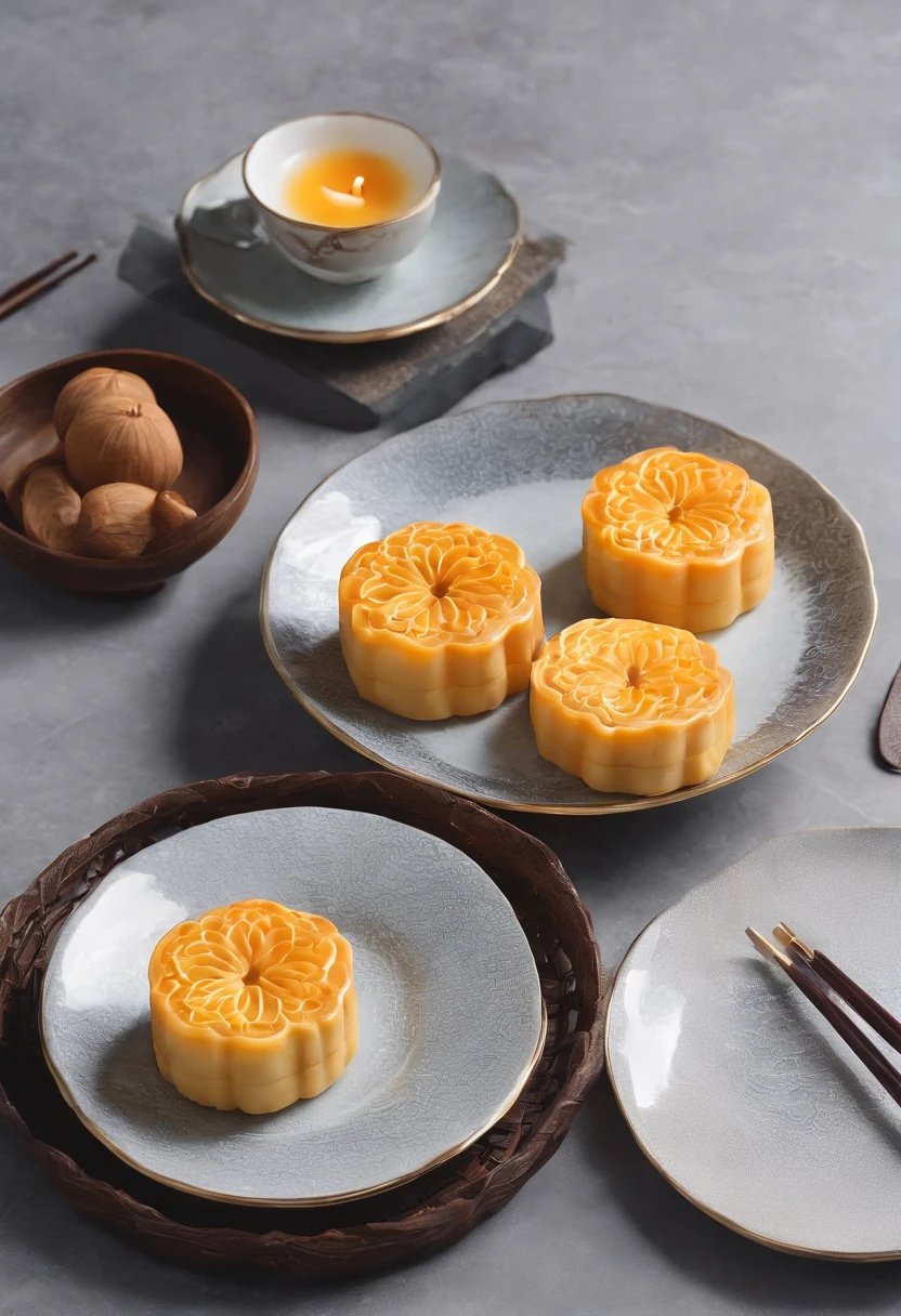 themoon,(Nut mooncakes、Egg yolk mooncakes、Ham mooncakes、South wind mooncakes),edgBunny,A strong Mid-Autumn Festival festive atmosphere,extremely detailed face and skin,Heartwarming scene,perfect detail