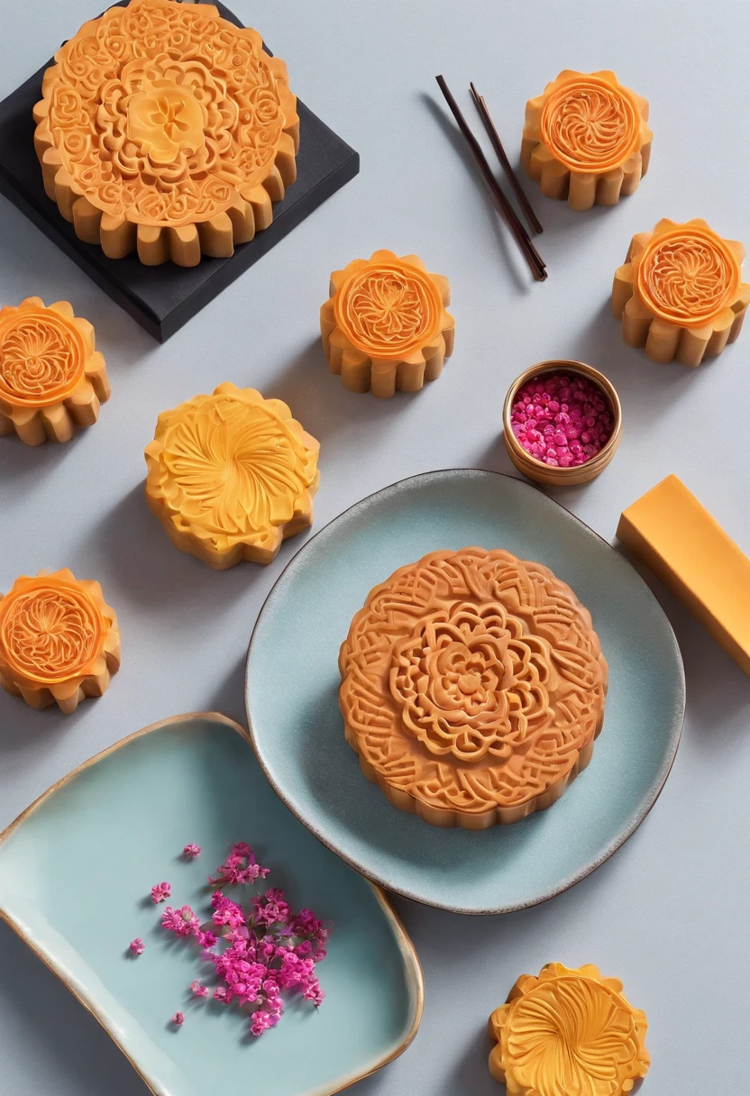 Mooncakes are a symbol of longing，Wanderers who come from afar are reunited with their loved ones，Cross the long river of longing，Bright moon，Beautiful mooncakes，River of longing，best qualtiy，3D modeling rendering，C4D style，wide wide shot，8K，