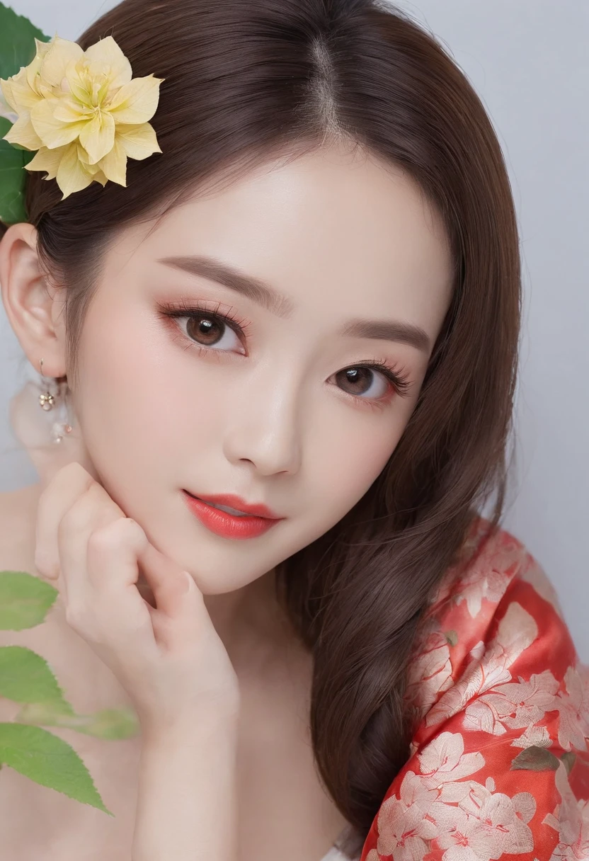 Masterpiece, Best quality, Night, full moon, Mid-Autumn Festival,1 cooked woman eats mooncakes, Chinese style, Ancient China, Imperial sister, Smile, Dark brown hair, Dark hair, Princess cut, Fried dough twisted braid, Coiled hair, Double ball head, Light pink lips, calm, Intellectual, mid hair, Green eyes, Hairpin, hydrangea, Fine face, facial closeups, Close-up of the hand, Clothes in red