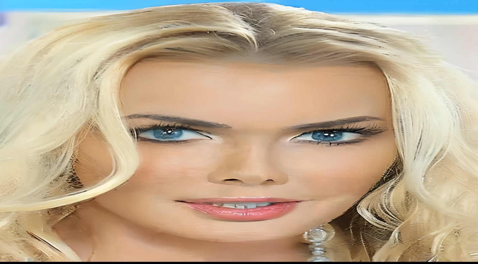 arafed blonde woman with blue eyes and a pearl necklace, kimberly asstyn, blue eyes and blond hair, blonde hair and blue eyes, blonde hair blue eyes, long blonde hair and blue eyes, inspired by Károly Lotz, suze randall, elize theron, blond hair blue eyes, portrait of nicole aniston, head shot