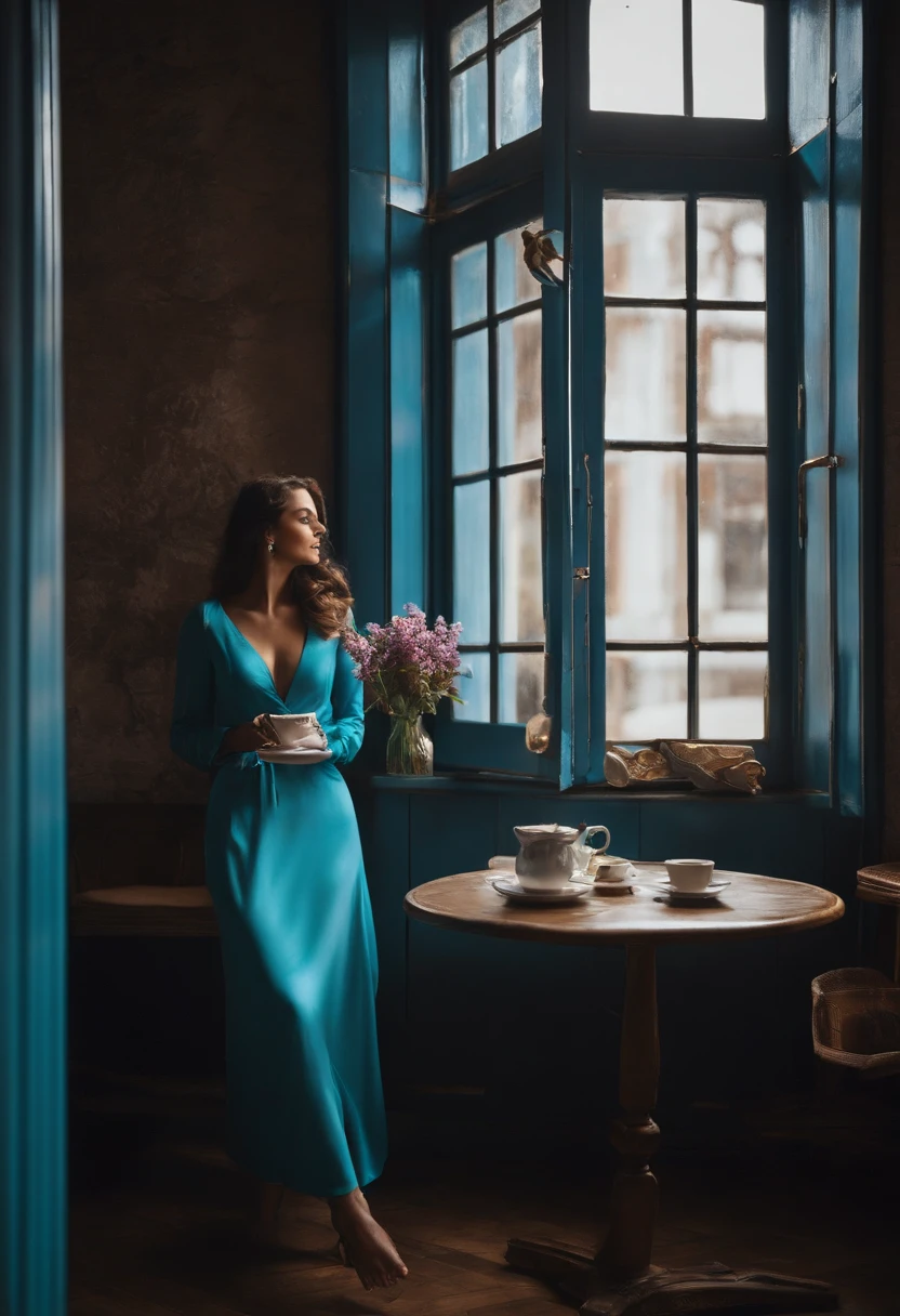 Imagem real de um quarto de  mulher inteligente, that is discovering itself through self-knowledge, contem livros , flores, coffee shop, glasses and this environment gives a sense of emotional freedom The colors that make up this environment are blue-#C0DDFF, lilas-#E5E0FF e branco-#F6F4F5