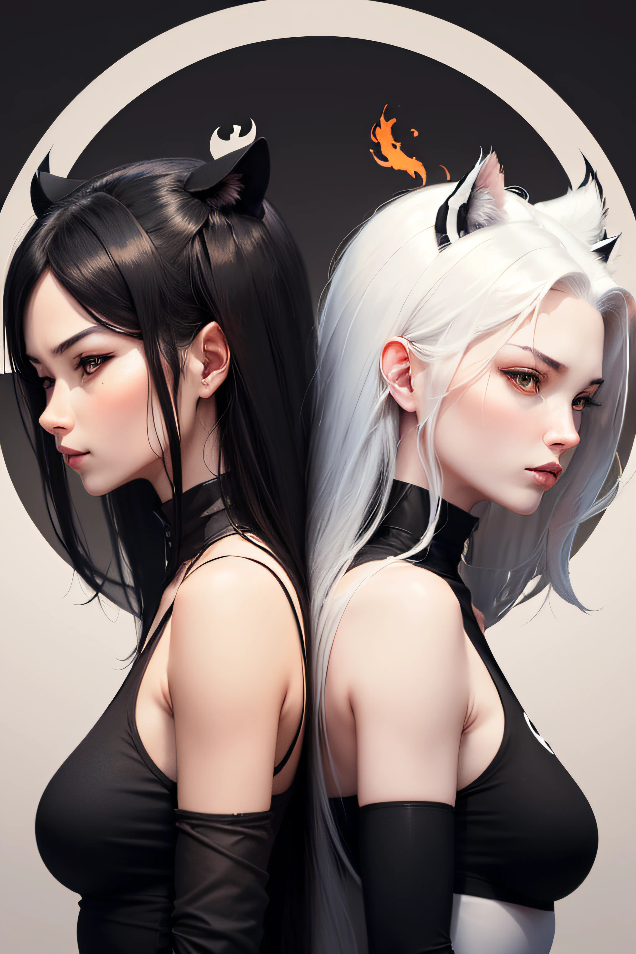 a simple and elegant yin-yang icon or logo circle. two opposite portraits portray the silhouette of an aggressive tiger and a dragon, The design should convey a strong sense of strength and power. using a minimalist approach with clean lines while only using black color