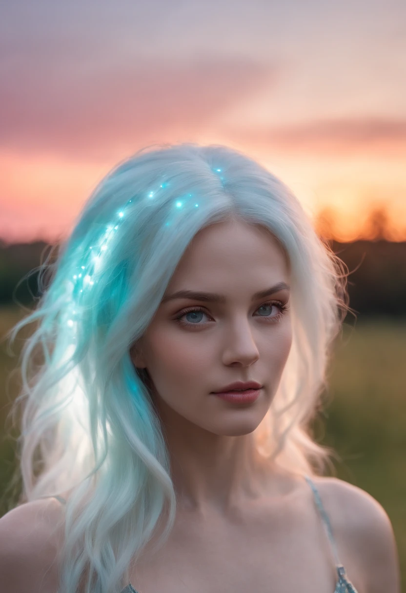 (((Beautiful and ultra detailed face, Megapixel))) madara, full body, with bioluminescent aura around the body, during a beautiful, colorful and ultra-realistic sunset, shiny and realistic grass, big white bioluminescent hair with rays of bioluminescent light between strands of hair, with colorful flames, bioluminescent sky with several planets in the background
