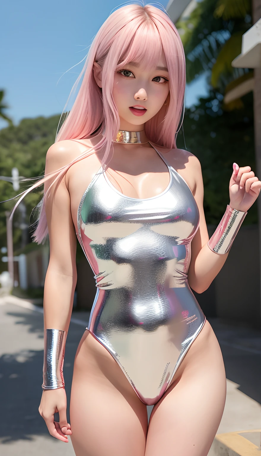 Angelic Very beautiful cute girl,
Beautiful detailed eyes,
Detailed double eyelids,
(Large eyes:1.3),
Long straight gold hair,
see-through bangs,
Sharp Focus,
beautiful detailed face and eyes,
drooping eyes,BREAK
(Super Shiny Metallic Pale Pink Full Bodysuit:1.3),
(Bodysuit in only one color:Super Metallic Pale Pink) ,
Super tight fit bodysuit ,
(Super Reflective Bodysuit:1.3),
Walking,
small nose,
small mouth,
happy smiling with visible teeth,
Standing,Gold Hair,
Beautiful legs,
(Best Quality:1.2),
Raw photo,
High resolution,
perfect detail,
Professional Photography,
Professional Lighting,
Strong lighting of the bodysuit,plein air,Beautiful legs,Seductive smile,competition swim suit, onepiece swimsuit, Latex,Leg up,huge-breasted,disproportionate-breasted,Bare shoulders,Ahegao, blush, Sweat, Open mouth, Rolling eyes, Tears, Tongue out,Female masturbation,Female ,cum overflow,excessive cum in,Paizuri,grinning evily,looking straigtht ahead,floating hair, wind,poolside,public indecency,clothed sex,heavy breathing,breathless,vulgarity,female masturbation,sex toy,ahegao,fucked silly,sexual ecstasy,orgasm,in heat,spread legs,spread her pussy