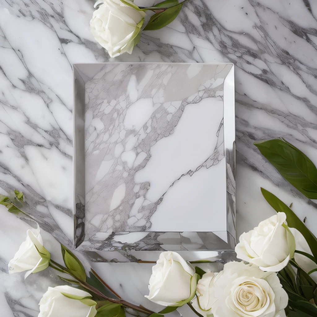 There are two white flowers on a marble table,  flowers inside of a marble, Carved marble texture silk cloth, Interior photo of white marble, Marble background, White marble texture, Highly detailed white marble, White marble, Marble reflection, Marble of Heaven, Highly detailed marble cloth, Polished white marble, Nothing is placed in the middle