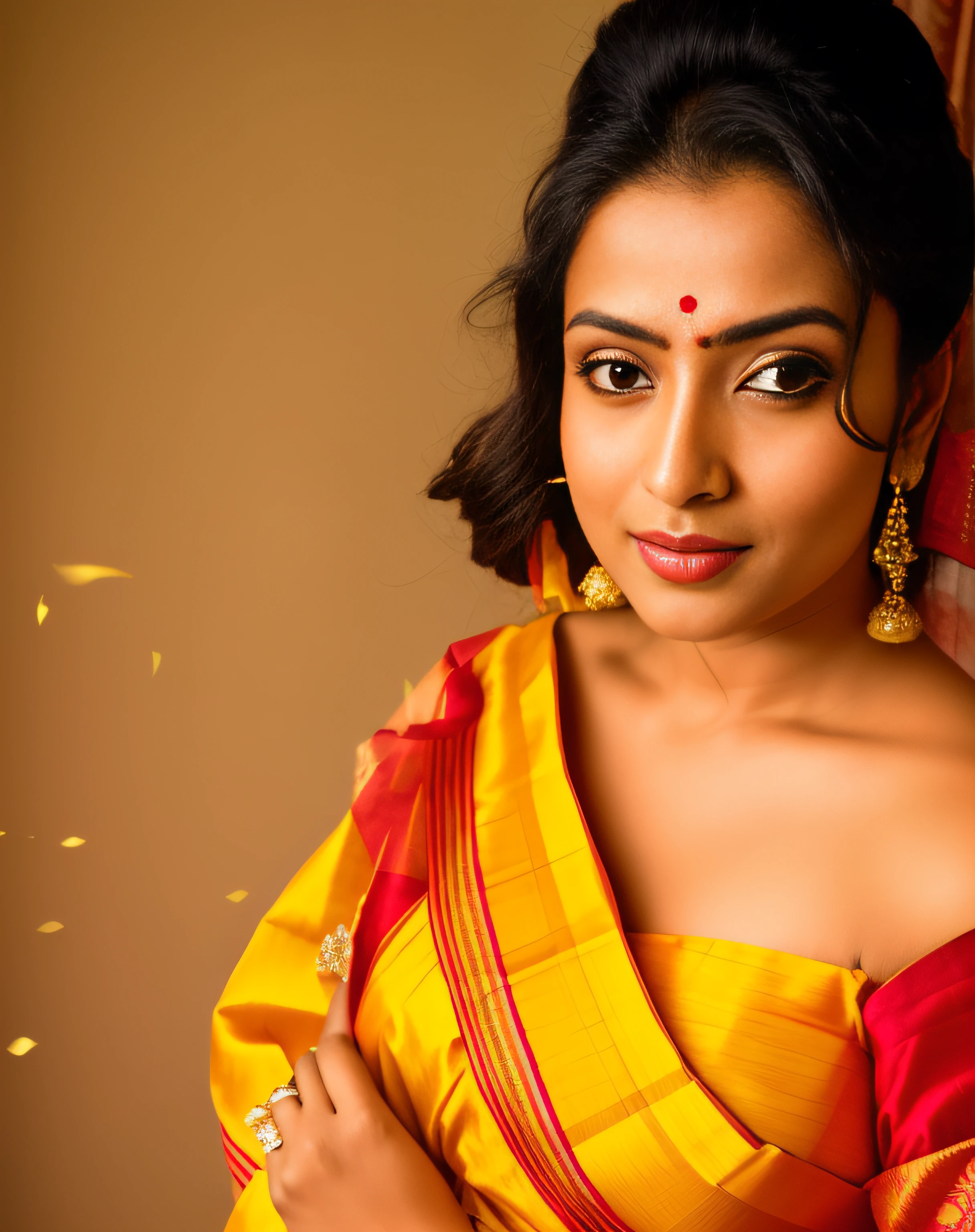 a close up of a woman in a sari posing for a picture, assamese aesthetic, traditional beauty, wearing bihu dress mekhela sador, with lovely look, candid picture, indian goddess, inspired by T. K. Padmini, assamese, indian, dressed in a sari, very attractive and beautiful, with accurate face