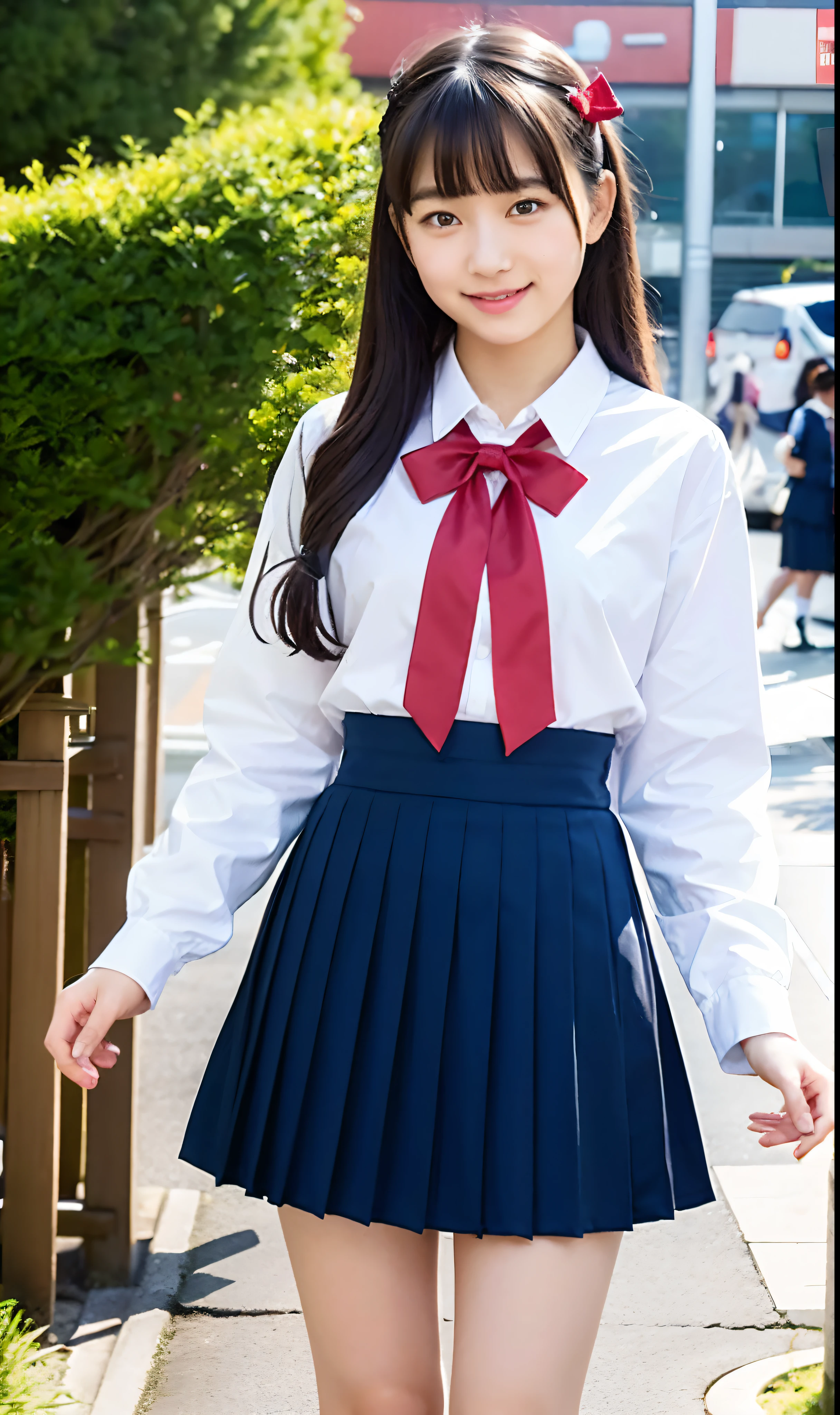 Dressed in Japan uniform、Ultra mini skirt、Girl in Japan uniform、Japanese high school students、white shirt、Got a red ribbon