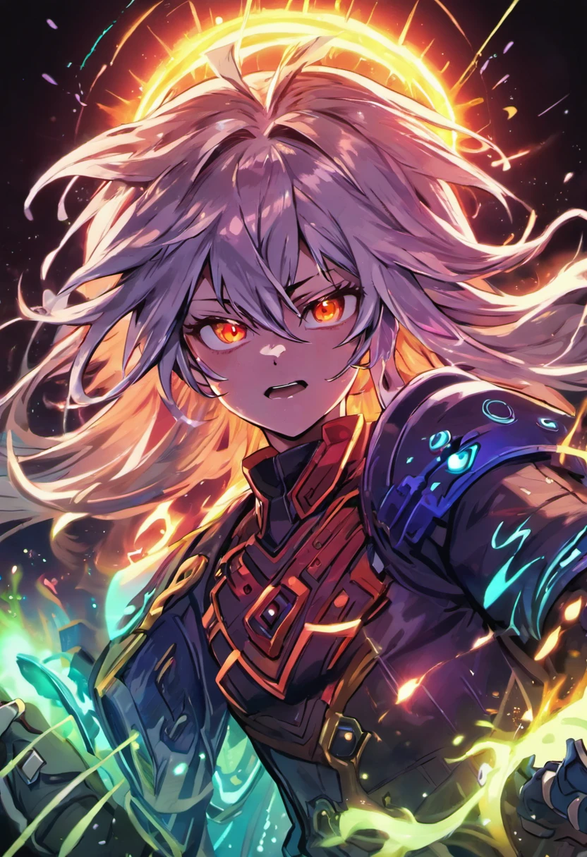 (((Beautiful and ultra detailed face, Megapixel))) madara, full body, with bioluminescent aura around the body, during a beautiful, colorful and ultra-realistic sunset, shiny and realistic grass, big white bioluminescent hair with rays of bioluminescent light between strands of hair, with colorful flames, bioluminescent sky with several planets in the background
