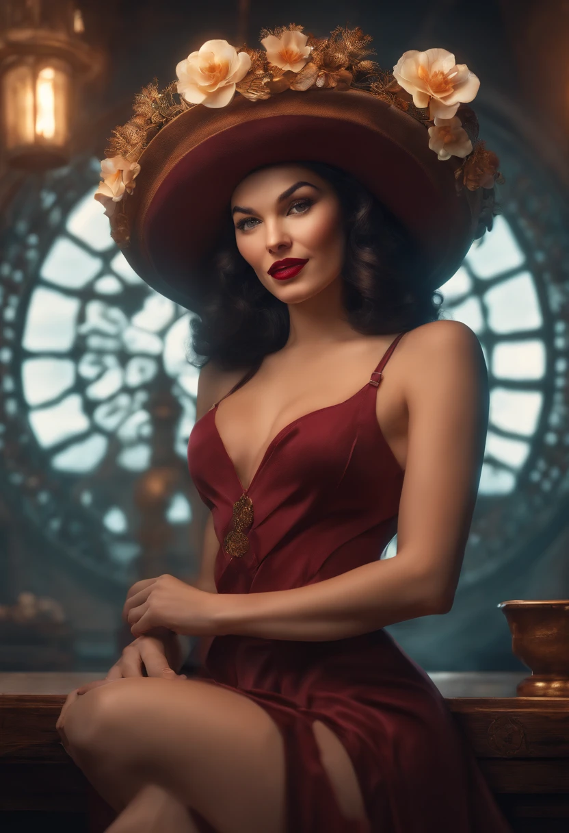 Bettie Page, starfire, Young white girl thin pale, cabelo vermelho, corpo inteiro, capa, pintura hiperdetalhada, luminismo, Bar lighting, complexo, 4k resolution concept art portrait by Greg Rutkowski, Artgerm, WLOP, Alphonse Mucha, little fusion pojatti realistic steampunk, fractal isometrics details bioluminescens : uma fotografia realista impressionante 30 anos , ruiva, Stunning beautiful Italian god with large white flowers Wet bone structure tiara, 3d render, octane render, intrincadamente detalhado, titanium decorative headdress, cinemactic, trending in artstation | isometric | Amazing colorful centered hypereallistic cover photo, hand-drawn, escura, arenosa, realista mucha, klimt, erte .12k, intrincado. hit definition , cinemactic, rough sketch, mistura de linhas escuras ousadas e linhas soltas, linhas ousadas, no papel, corpo inteiro com vestido de veludo, humanoide, corpo inteiro.