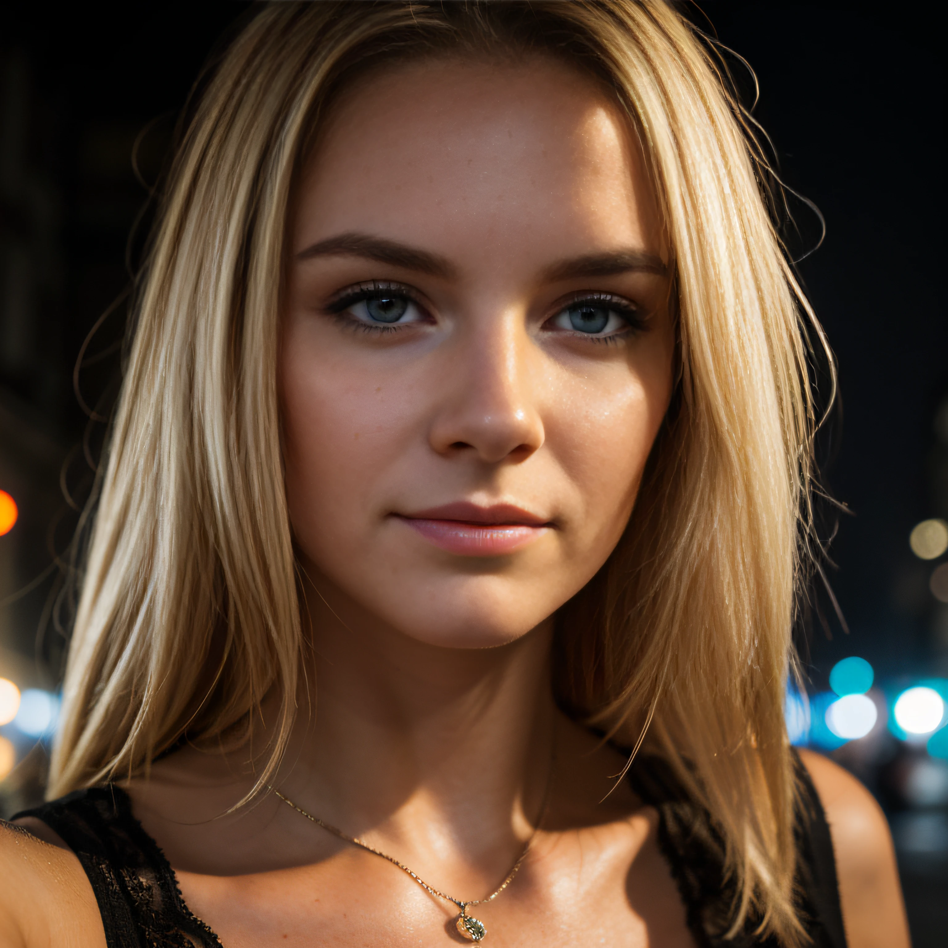 (Selfie, Draufsicht: 1.4), (full body), RAW UHD portrait photo of a 24-year-old blonde (Blue-eyed woman) Eine dunkle Gasse entlanggehen, big boobs,, Stadt bei Nacht, (Rock), (Ausschnitt), Details (Gewebe! , Haar! , Glitzer, Farbe!! , Benachteiligungen: 1.1), shiny eyes with high level of detail (Blick in die Kamera), SLR-Beleuchtung, Spiegelreflexkamera, ultra quality, Sharpness, Depth of field, Filmkorn (Mitte), Fujifilm XT3, kristallklar, Rahmenmitte, Beautiful face, Scharfer Fokus, Streetlight, Neonbeleuchtung, bokeh (schwach beleuchtet), Nacht, (Nachthimmel), Detaillierte Hautporen, Oily skin, Sonnenbrand, Komplexe AugenDetails, full entire body