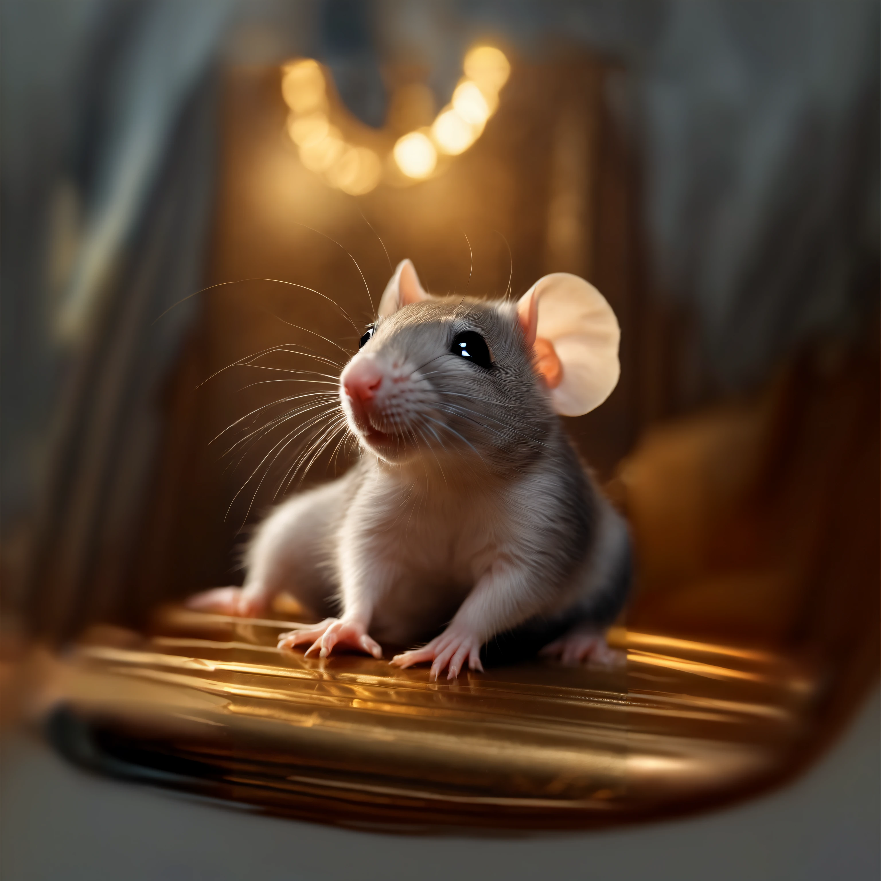 There is a mouse that is sitting on a table, foto do rato, An anthropomorphic mouse, anthropomorphic mouse, rato, roedor, anthropomorphic rat, ultra realistic 3d illustration, face do rato, ultra realistic illustration, super detailed rendering, imagem ultra realista, 3D anthropomorphic time, hyper realistic render, hyperrealistic rendering