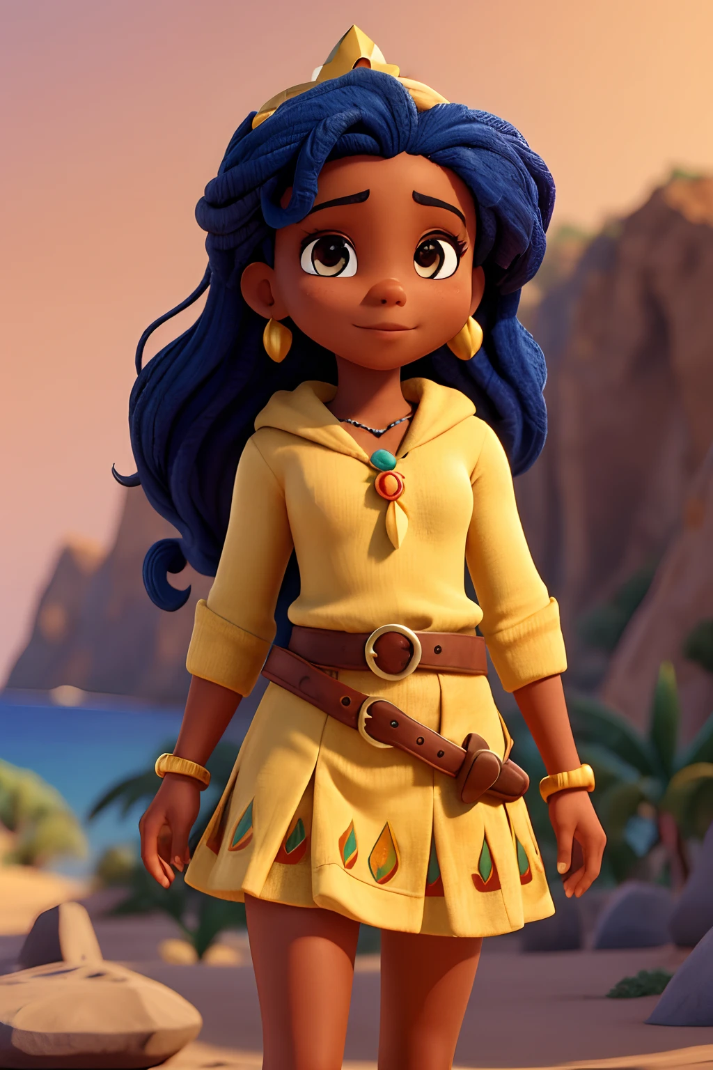 The route follows the nuclei of the flag of Cape Verde. The top is deep blue, simbolizando o oceano que cerca as ilhas. The chest and the central part are white, representando a paz e a unidade do povo cabo-verdiano. The sleeves and legs are red, denoting determination and spirit, do 10 Estrelas Douradas, : Ten gold stars are prominently displayed at the top of the costume, ao longo do peito e ombros, representando as 10 principais ilhas de Cabo Verde. Cada estrela, It is carefully detailed and shines brightly against the background Star Belt A wide belt, also golden, is used in Tribal Details, O traje incorpora elementos tribais discretos em seu design, referencing the cultural heritage of Cape Verde))