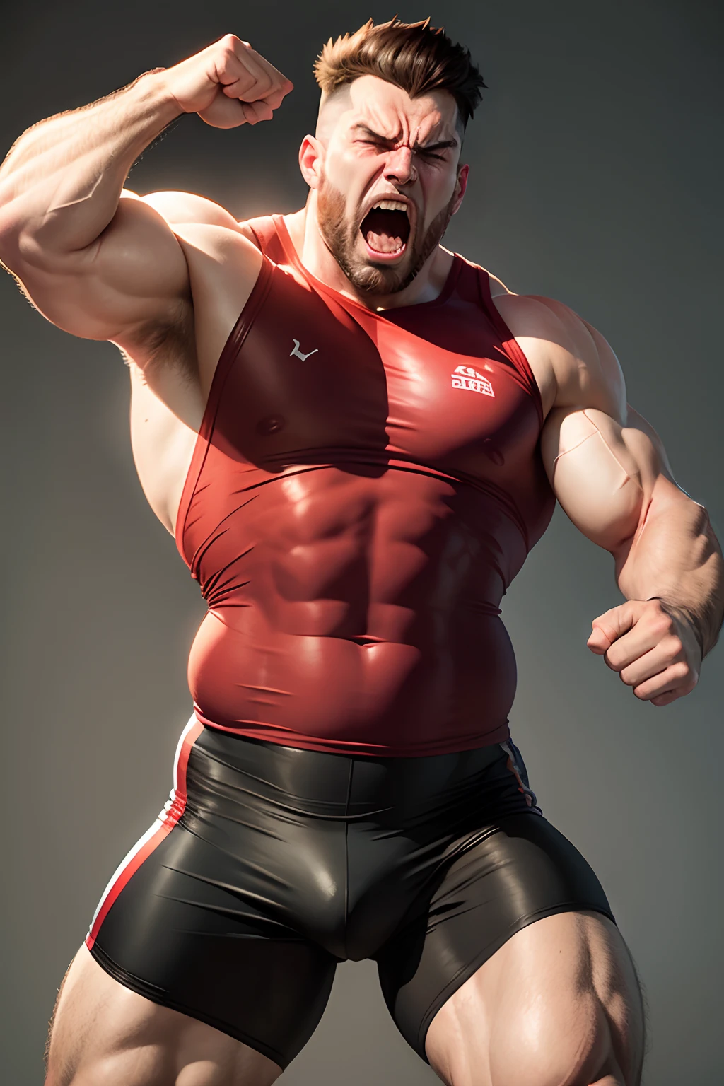 strong man shouting because he overcame a challenge, making a positive gesture with his hands