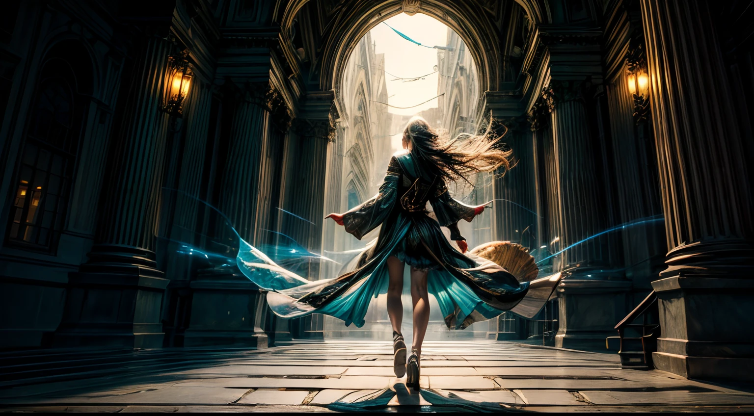 (masterpiece, top quality, best quality, official art, (beautiful and aesthetic:1.4) ), (Choosing the Future:1.5), dynamic pathways radiating forward, diverging possibilities, bright and hopeful horizon, vivid colors symbolizing potential and opportunity, a figure standing at the threshold, contemplative and resolved, ethereal glow around choices, shimmering possibilities, a metaphorical journey, imagery of aspiration and progress, enlightened decision
