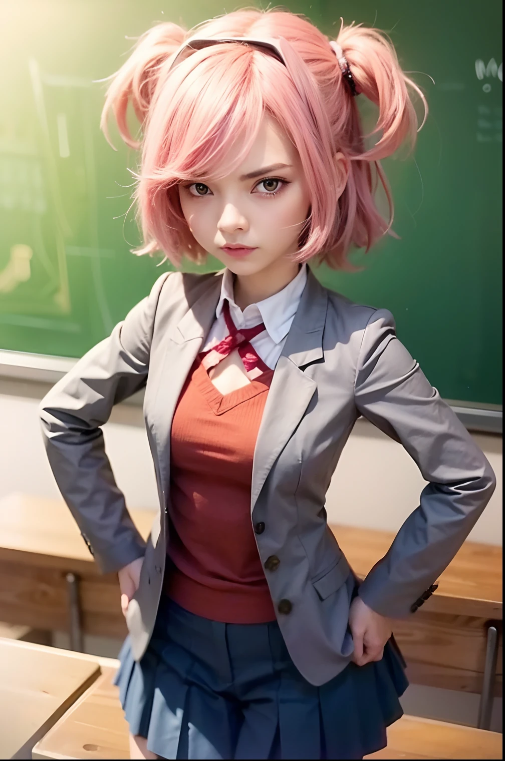 Garota, pink hair, pink eyes, angry face, HD, 4K, alta qualidade