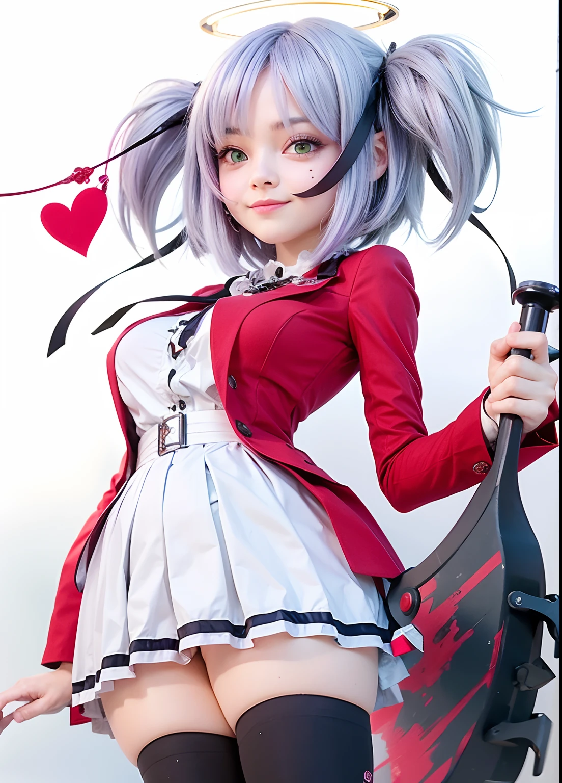 Garota, purple hair, green eyes, happy face, HD, 4K, alta qualidade