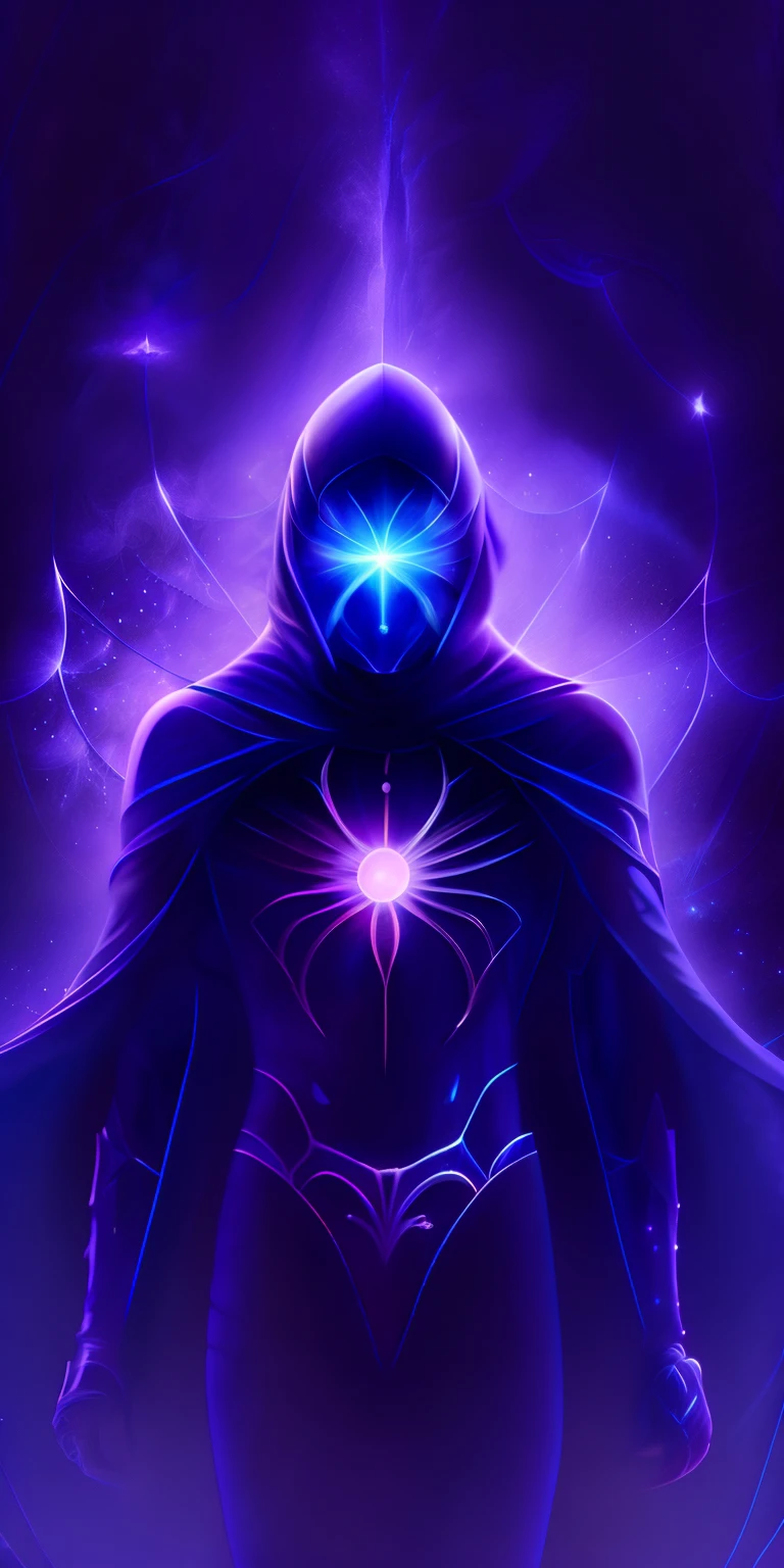 Spectral Spider" He wears a dark suit with purple and blue ethereal flashes... En su pecho, The spectral symbol takes the form of a single spider, parecida a la Araneidae Luminae, A fictional species of spider that shines in a faint and mysterious light. His mask has bright blue eyes and shoots threads of ethereal energy instead of cobwebs...... Se mueve sigilosamente y lucha contra villanos sobrenaturales, Using its connection to spectral energy in an enigmatic multiverse. Ether lighting, escena de fondo luna, Luna llena, Luna Roja