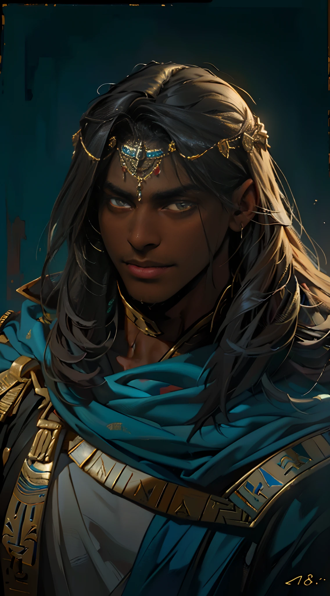 ((Oil_painting: 1.9)), ((dark_skinned Egyptian non_binary ancient male model)), (dark_skin: 1.9), (extremely attractive: 1.9), sexy, (ancient_arab_clothing: 1.8), (androgynous: 1.9), beardless, shaved face, clean shave, (ancient_egyptian_clothing: 1.8)