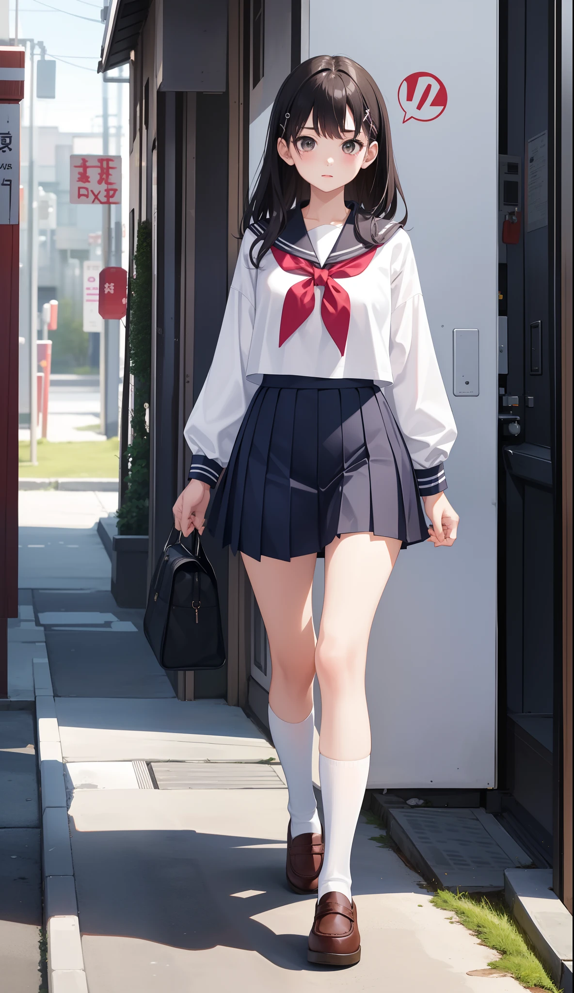 1girl in、AS-Adult、The shirt、skirt by the、（small tits）Japan High School、校服、serafuku、Walking with a thigh、Upper body portrait、