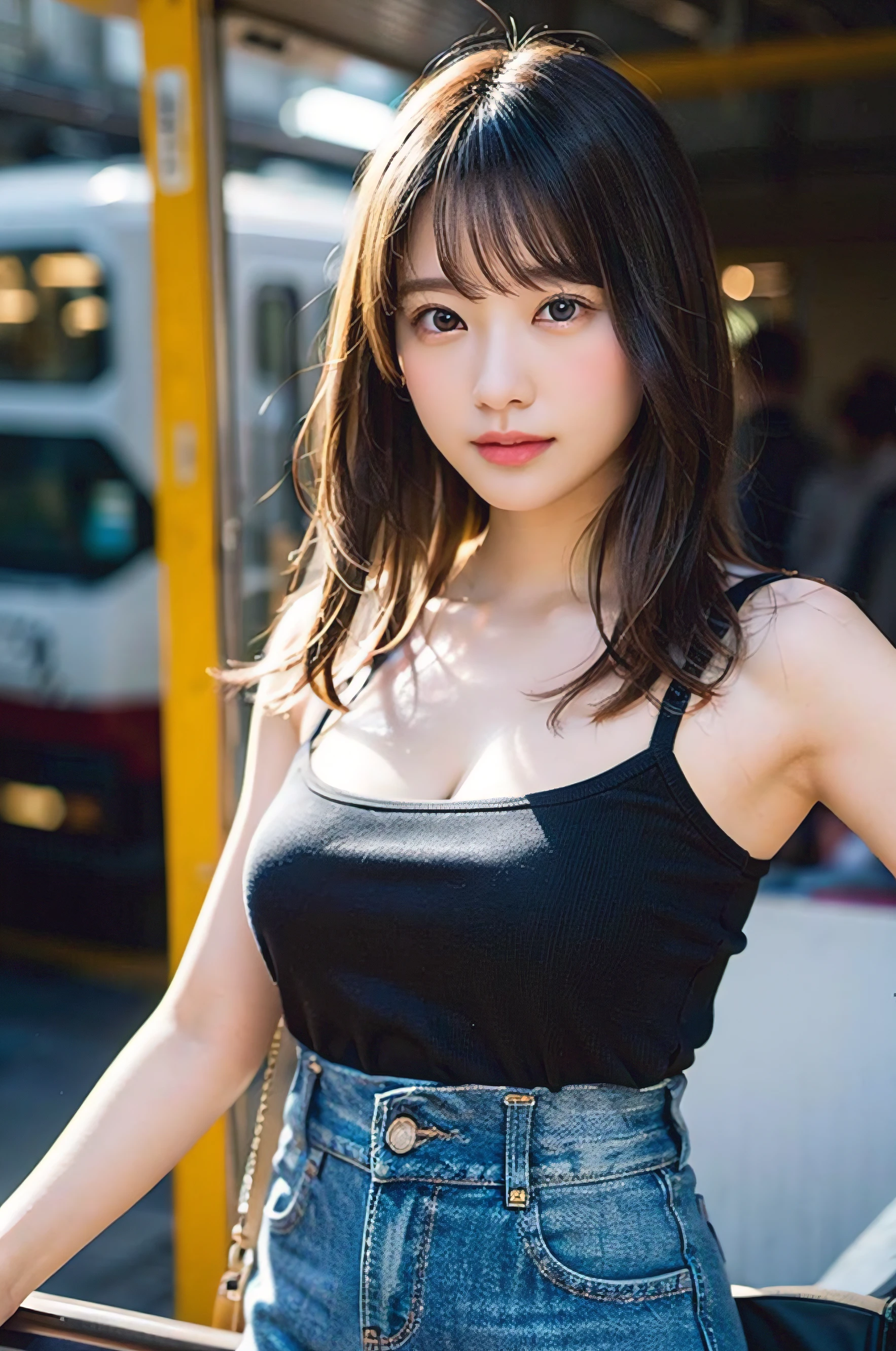 Woman Standing On Street Corner、top-quality、女の子 1 a person、middlebreasts、tag、with light glowing、blur backgroun、Slender Line、bokeh dof、outside of house、(Street:0.8)、(a person々、Large crowds:1)、((Tube Top))、(((underboob)))、((Ultra mini skirt))、a gorgeous(long hair up to the waist:1.4、Floating hair、One-length、Forehead:1.2)、Beautiful sky with details、耳Nipple Ring、(dynamicposes:1.2)、 (The upper part of the body:0.8)、Soft lighting、the wind、glowy skin、A smile、Sauce order、A gaze that looks at the viewer、Lush hair、Glossy hair、
