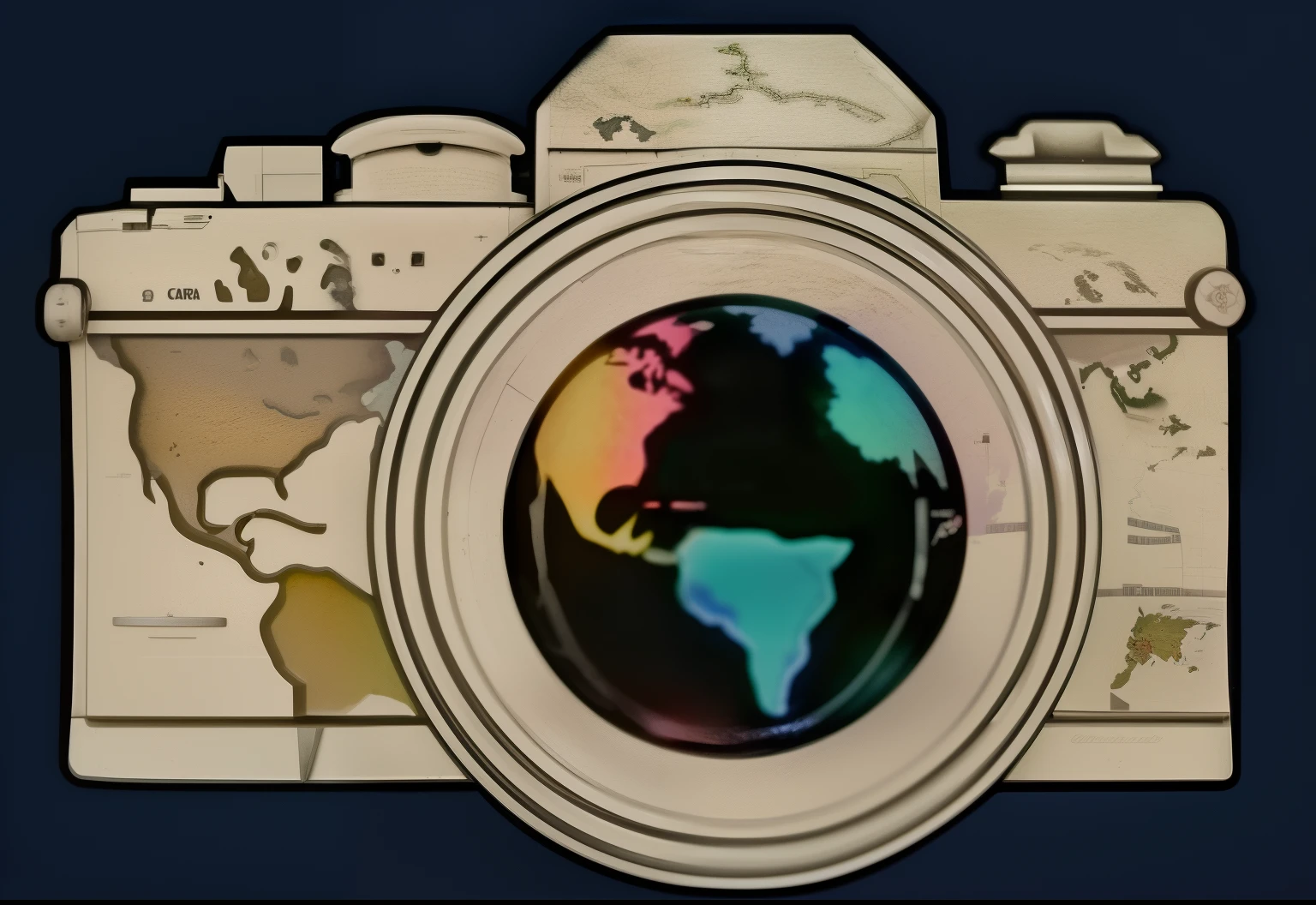 a closeup of a camera with a map on it, cartografia, foto - shot, foto do perfil, foto documental, Broken camera colors, foto de perfil, cartografia do mapa, Cartographic, imagem do avatar, foco no mapa, lente de arte, foto tirada, Camera flower, foto colorida, Anthropological photo", foto granulada, colorized photon, foto colorida