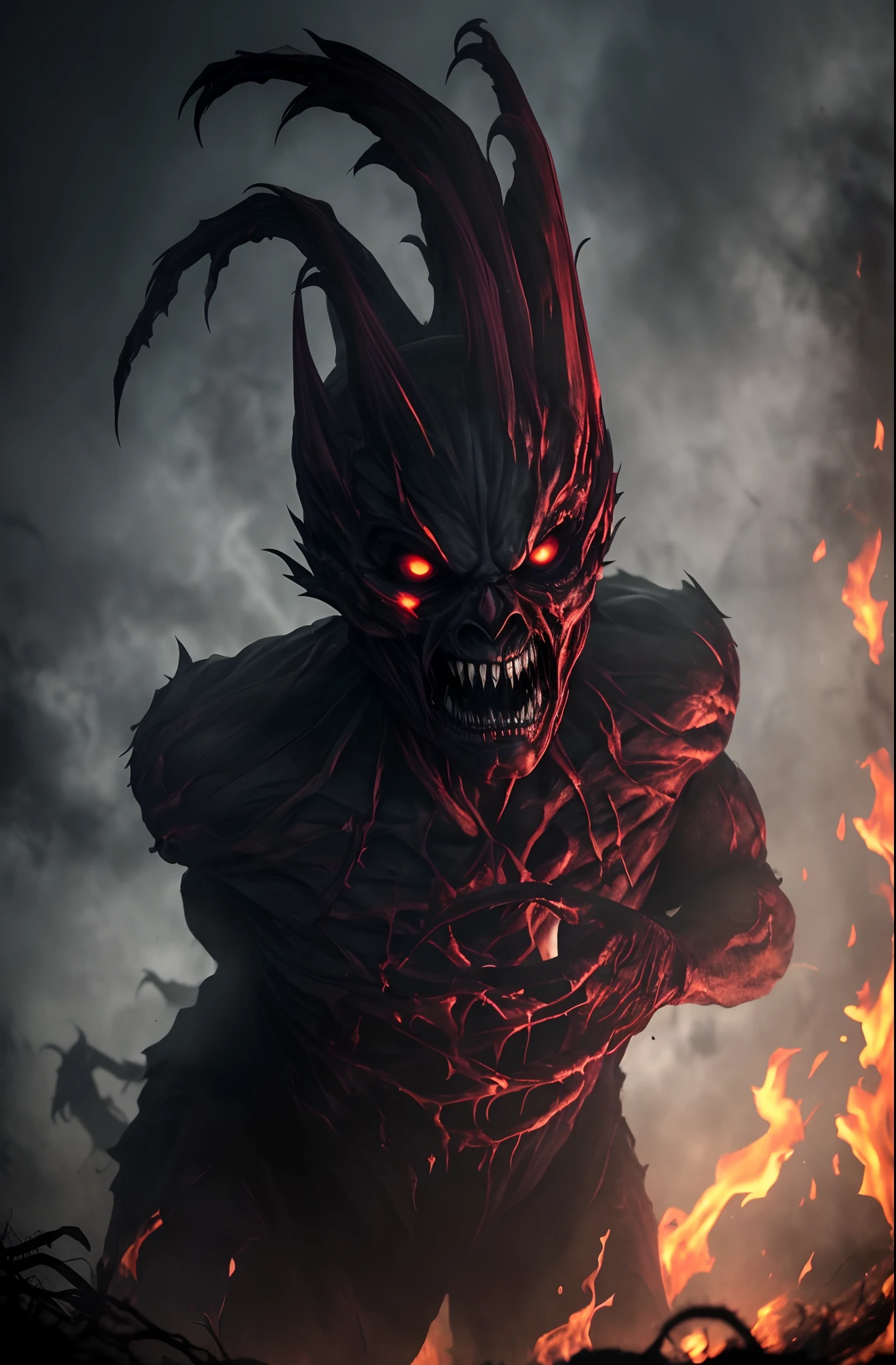 (melhor qualidade,ultra-detalhado,Realistic:1.37),horror,scary and menacing creature,Terrifying cursed attack scene,atmosfera escura,gritos de coalhada de sangue,Ominous shadows,Detalhes de pesadelo,olhos assustadoramente detalhados,presas afiadas,demonic presence,menacing claws,Aura do Mal,frighteningly distorted features,grotesque transformation,Terrible power,horror arrepiante,malevolent entity,corpo torcido e contorcido,Terror Sobrenatural,Cenas macabras e distorcidas,Terrified victims,fundo sinistro,tenso e cheio de suspense,morbid and horrifying,terror alucinante,pesadelo de pesadelo.