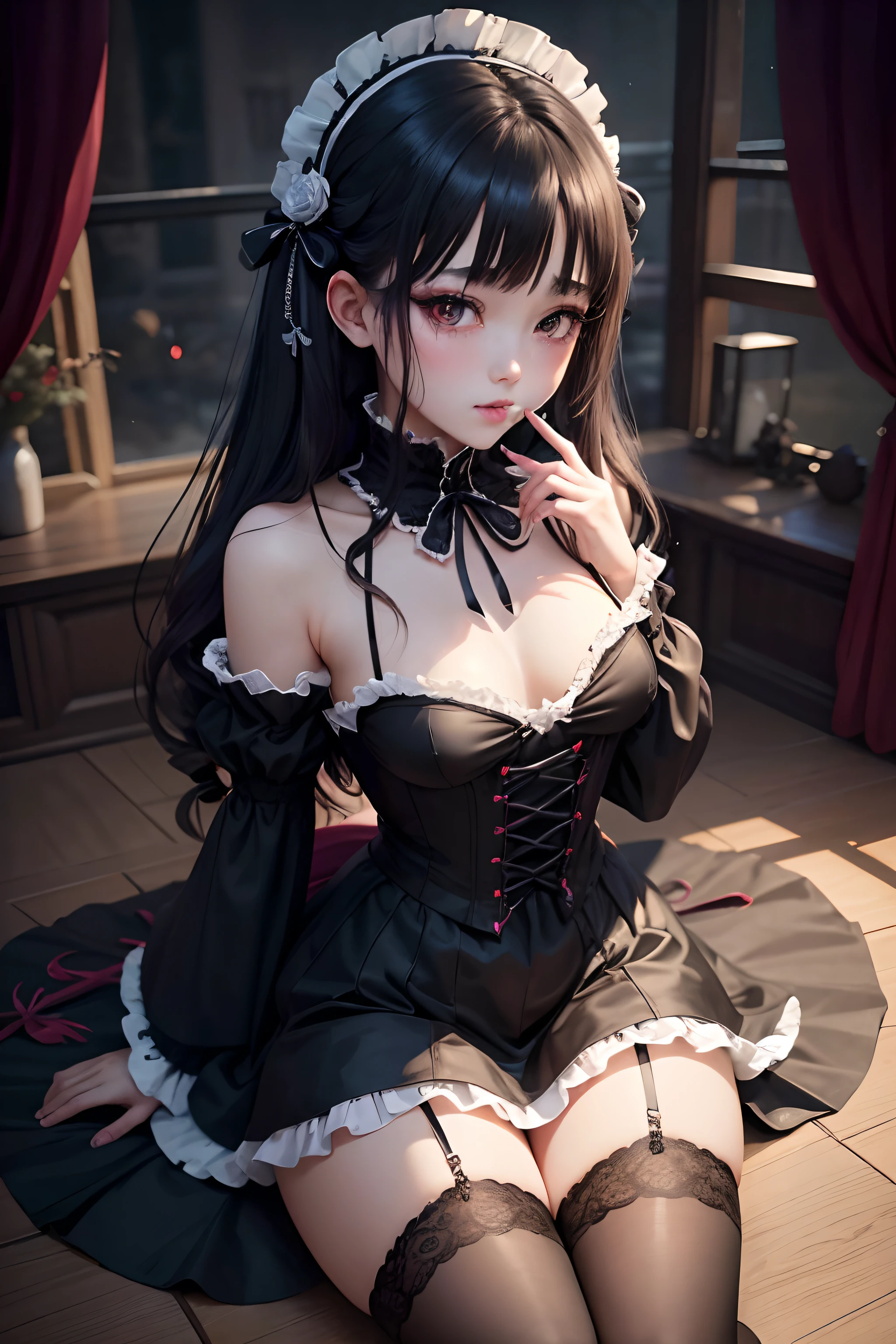 A sexy、Glamour、Gothic lolita、A slight smil、A sexy、garterbelts、knee high socks、Beautifying the world、Unhappy、Lament my night's fantasy、Beautie、Beautiful shape、wretched、ghosts、wraiths、Evil Spirit、The dragon、Beautiful、boredom、Unusual beauty、Bewitching、Fornication、Hard Dark Gothic Makeup、Maniacal、Deep night sky、horor、bell sleeves、Wizard Sleeve、twin-tail hair、maid clothes、Dark Gothic、Longer dress、Black Dark Eyeshadow、Visual Lock、slaves、crying how bright、mourn、Sad songs、Good skin luster、Lace pink、Long hair straight hair、Dark Gothic Makeup、Dark smile、An abnormal、Restless Palace、Kamimei、Pleasant look、Small Devil、Fragrant beauty、Smell、fragrant、lovely、Kiss Face、、carriage、Lying、seductiv、from below looking up、 plump thighs、Strong sexual pleasure、masturbation、Hands on the local area、Licking things with your mouth、Cheeks in the mouth、A look of shame、open your legs a little、