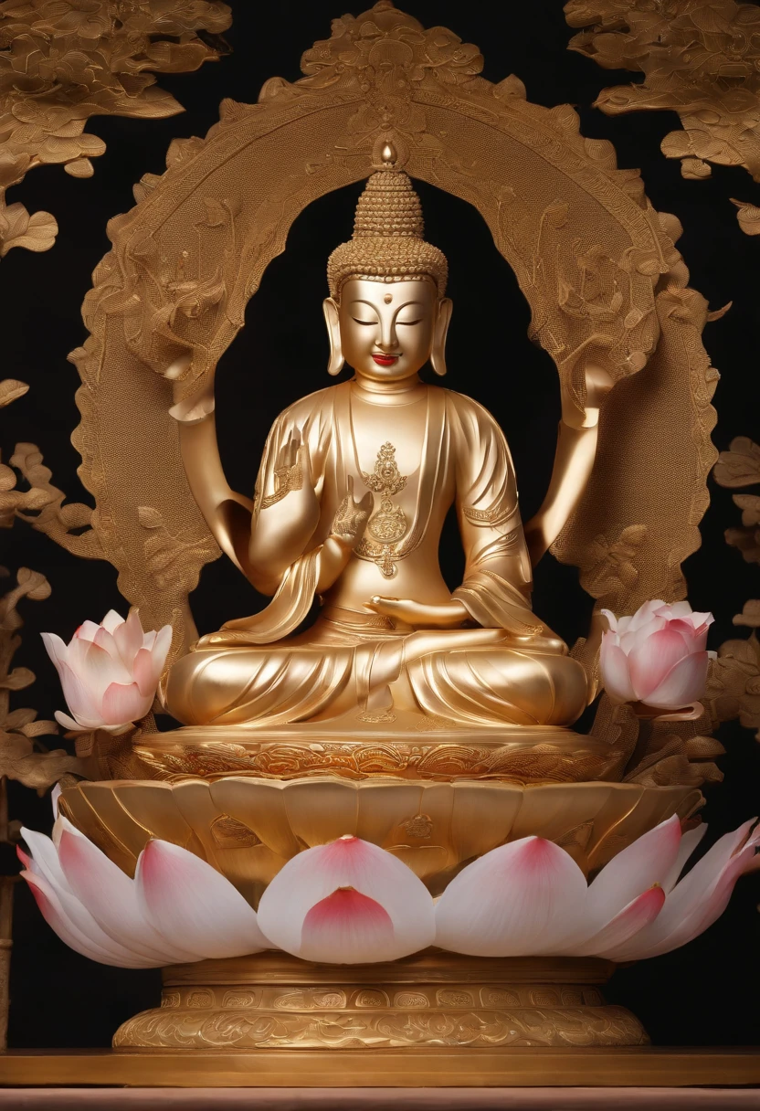 (Chinese immortals), (buddhism), multiplication_Hands,(Mythological tales), (Bodhisattvas), She sits on a lotus, (Three hands to the left,Three hands to the right, Each hand has a different Buddhist vessel, bilaterally symmetrical),(delicate and beautiful face), (White silk robe)Sitting on a lotus flower, frontal photos,lightsmile, neo-classical, Op art, Chiaroscuro, Cinematic lighting, God Light, Ray tracing, character sheets, projected inset, One-person viewpoint, hyper HD, masutepiece, ccurate, Textured skin, Super Detail, high details, High quality, awardwinning, Best Quality, hight resolution, 8K