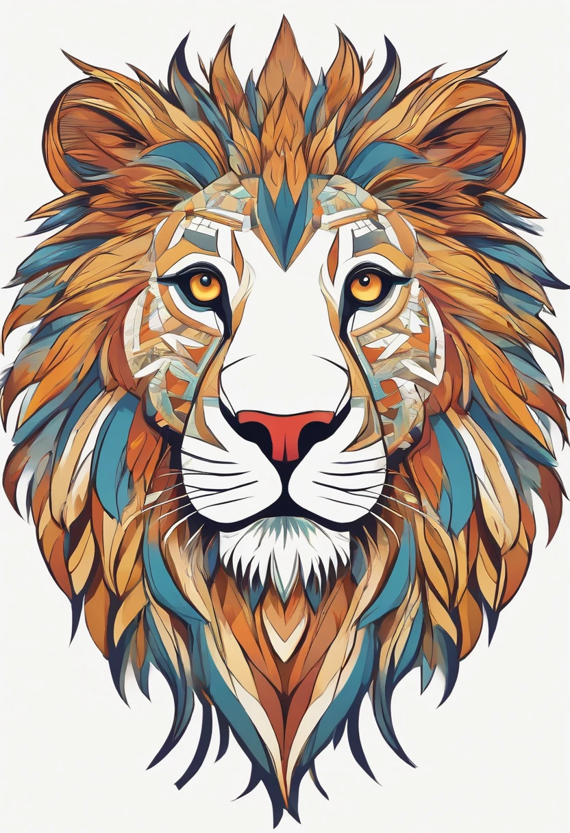 small logo, front view, furry line, an lion. Sharp, colorful edges,/Imagine: Tribal Spirit Animals: A t-shirt design inspired by tribal art and folklore, featuring intricately detailed spirit animals, such as a Pokemon "V" head. The design incorporates geometric patterns and bold lines to create a striking and powerful composition. white background, 8k—with 3:4- -s250,magic, sharp, smooth, colorful monochrome design, magic splash, t-shirt design, Studio Ghibli style, Design must be vector art, showing Jolteon. Use Adobe Illustrator to create the logo with crisp lines and a simple yet eye-catching look. The logo should evoke a sense of sophistication and tranquility. Emphasize a low-poly style to add a touch of uniqueness. The overall aesthetic should be sleek and stylish, making it suitable for branding, logo purposes, white background