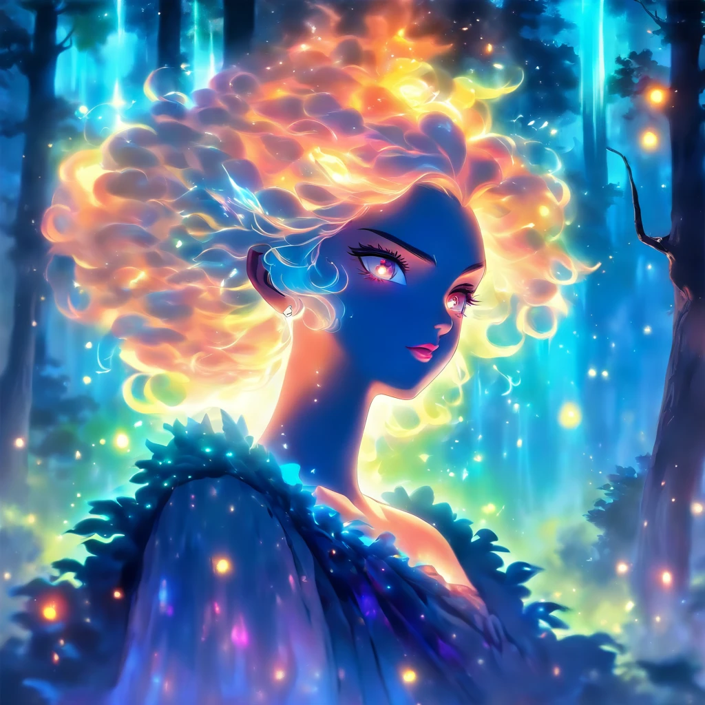 (best quality,highres,ultra-detailed),female with glowing teal eyes,rainbow colored hair,casting glowing spells,mystical forest,witch,goddess,medium:oil painting,beautiful detailed lips,dark and mysterious atmosphere,flowing gown,ethereal light,sorcery and magic,soothing calmness,inspiration from fantasy novels and mythology,enchanted creatures,peaceful and serene background,dream-like setting,vibrant colors and rich textures,creation surrounded by nature,whimsical and mystical elements,harmonious and enchanting ambiance,luminous glow of the spells,graceful and powerful posture,alluring and captivating aura,eyes shining with ancient wisdom,transformation and metamorphosis,unveiling the hidden mysteries of the forest,otherworldly energy and power,feminine strength and elegance,dark and vibrant color palette,soft and delicate brush strokes,exquisite attention to detail,revealing the power of nature and its delicate balance,awakening the mystical connection between humans and the natural world,bringing forth the hidden beauty and secrets of the forest,transcending reality and entering a realm of enchantment and wonder.